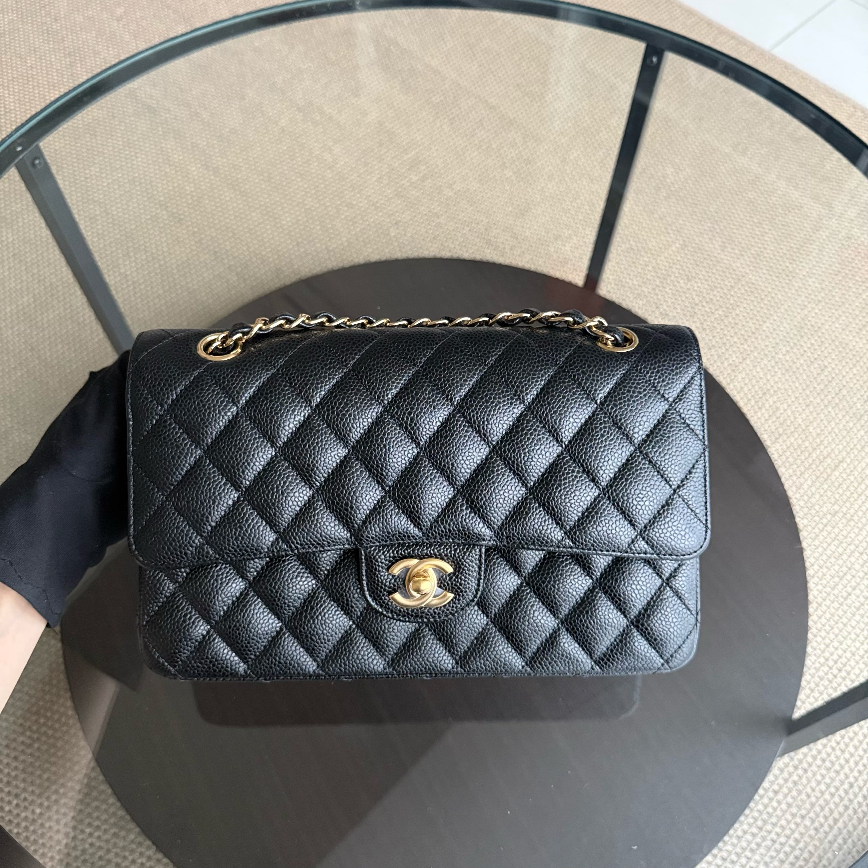 Chanel Classic Flap Medium - Caviar 25CM Quilted Grained Calfskin Black Gold Hardware Series 26