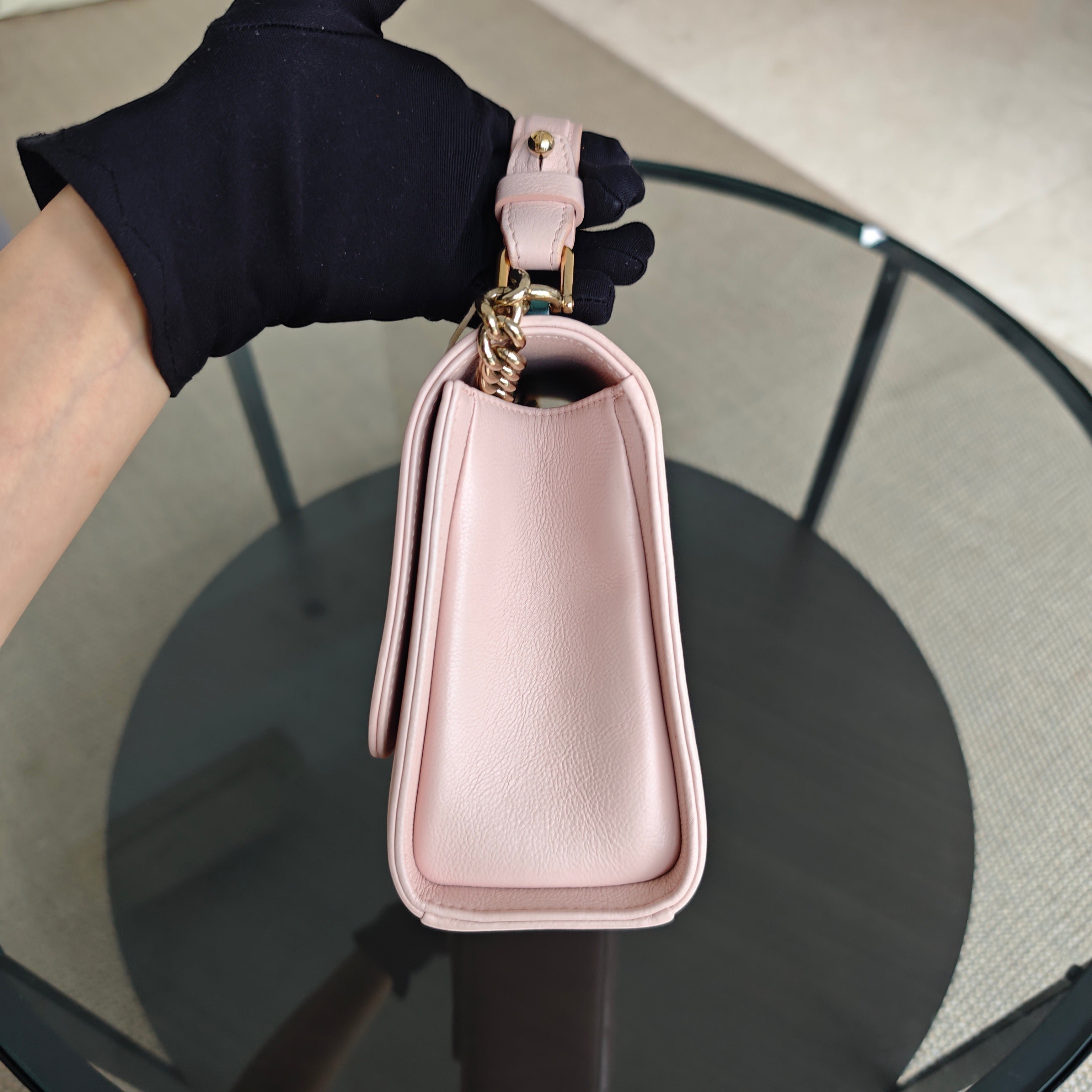 Chanel Label Click Medium - 25CM Quilted Grained Calfskin Light Pink Gold Hardware Series 23