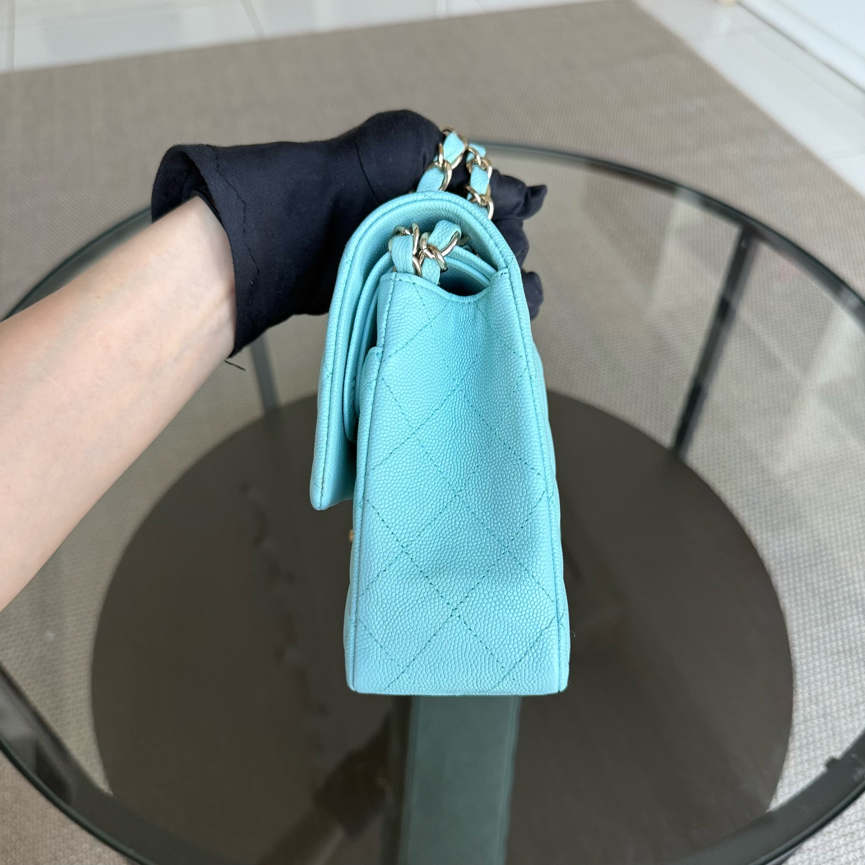 Chanel Classic Flap Medium - Caviar 25CM Quilted Tiffany Light Blue Gold Hardware Series 26