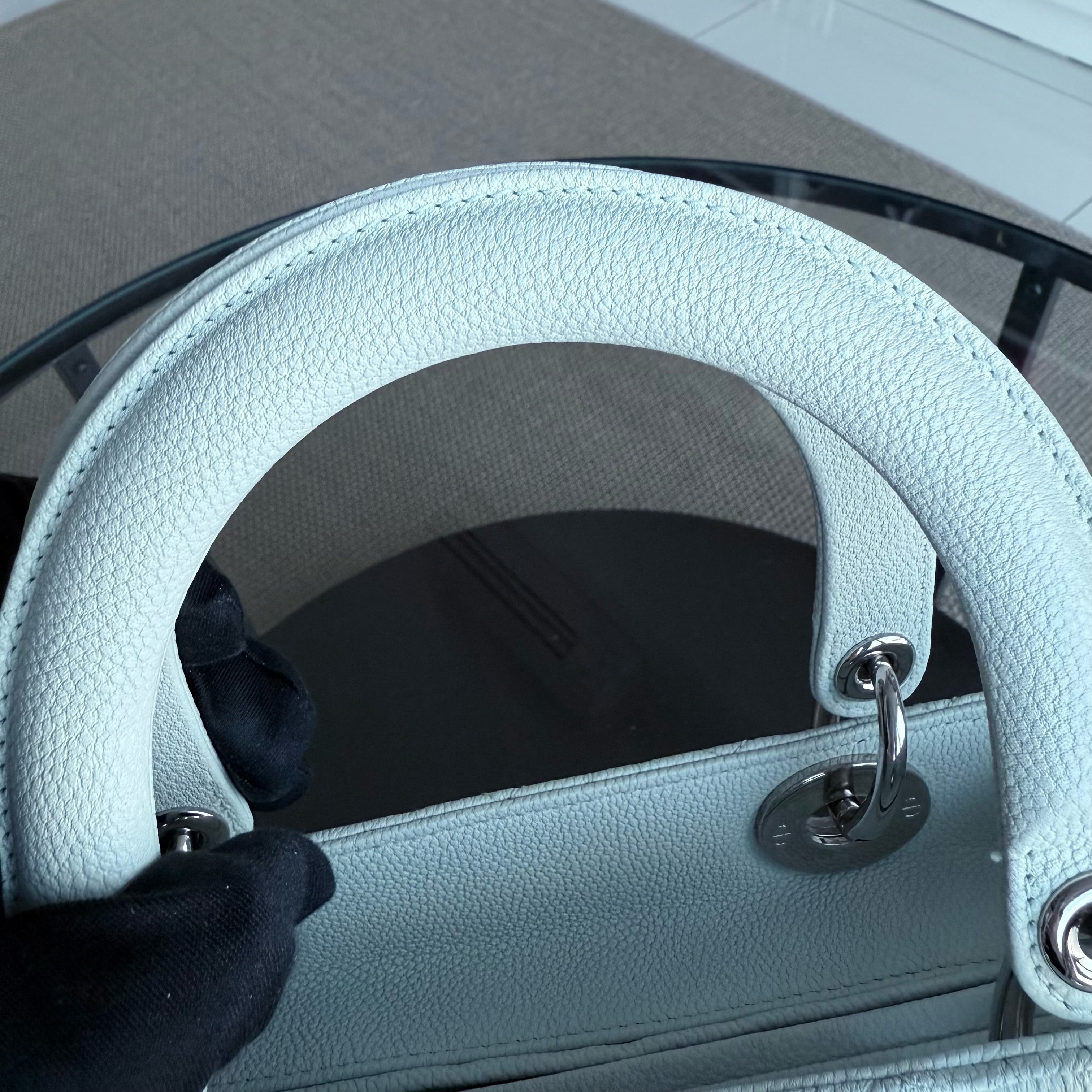 Dior Lady Medium Caviar - Grained Calfskin Cannage Glacier White Ice Blue Silver Hardware