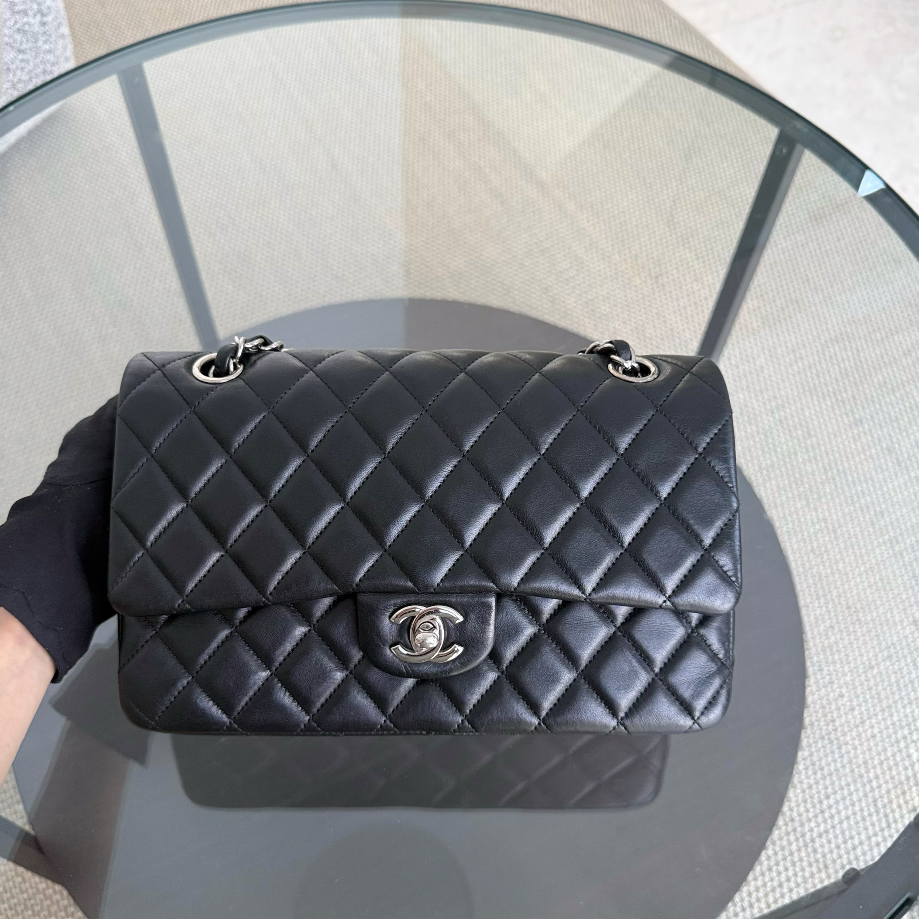 Chanel Classic Flap Medium - Special Valentine Edition 25CM Quilted Lambskin Black Silver Hardware Series 19