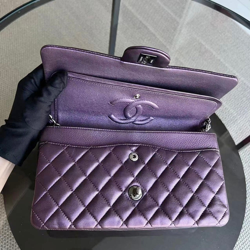 Classic Flap Quilted Lambskin Purple Silver Hardware Series 24