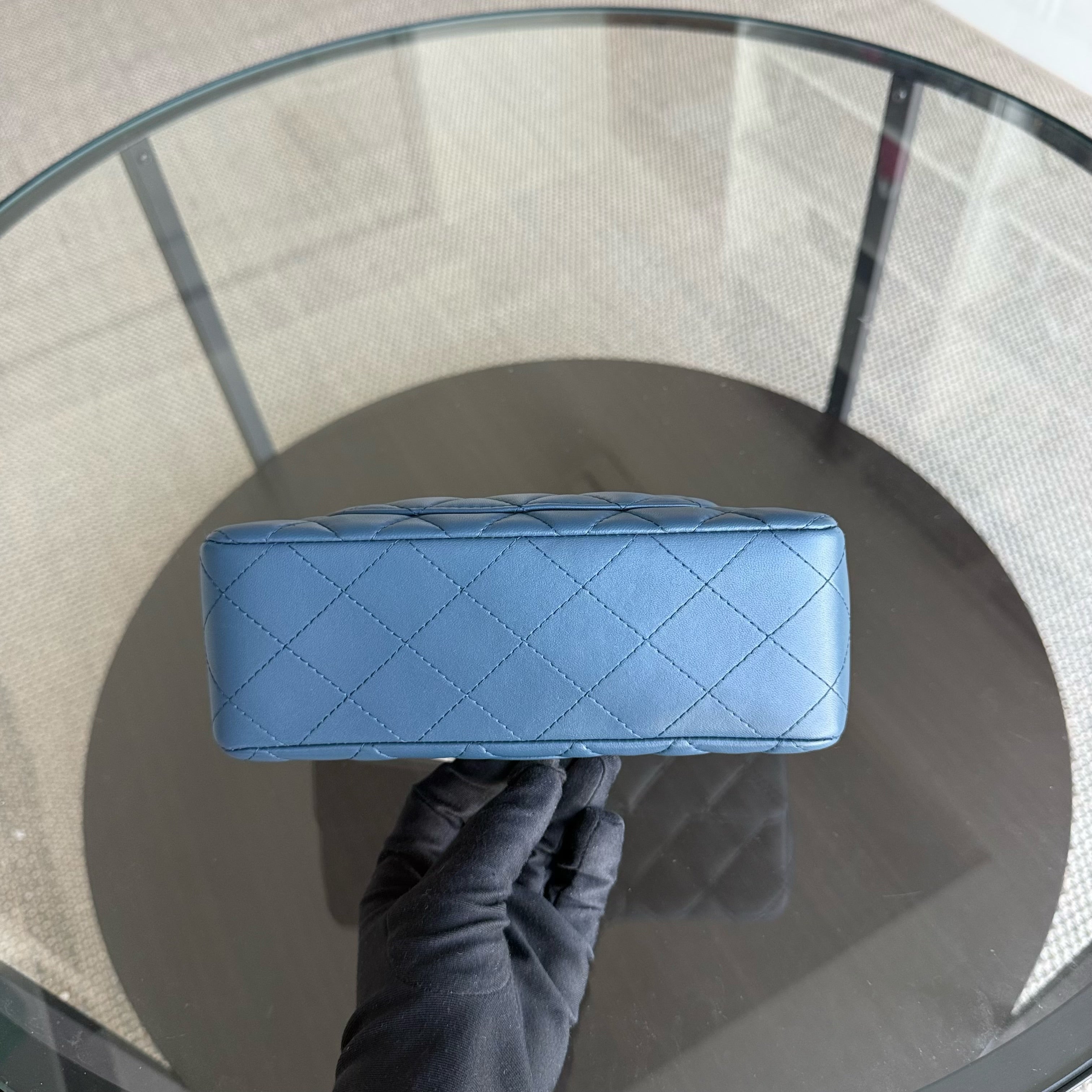 Chanel Lambskin Mini Rectangle Classic Flap - 20CM Quilted Blue Golden Hardware Series 23