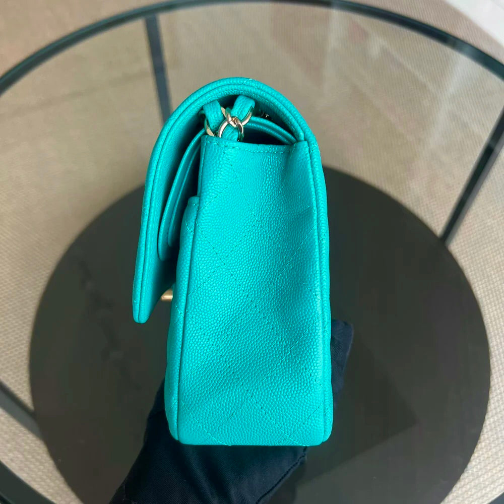 Chanel Classic Flap Medium - Caviar 25CM Quilted Cyan Blue Gold Hardware Series 23