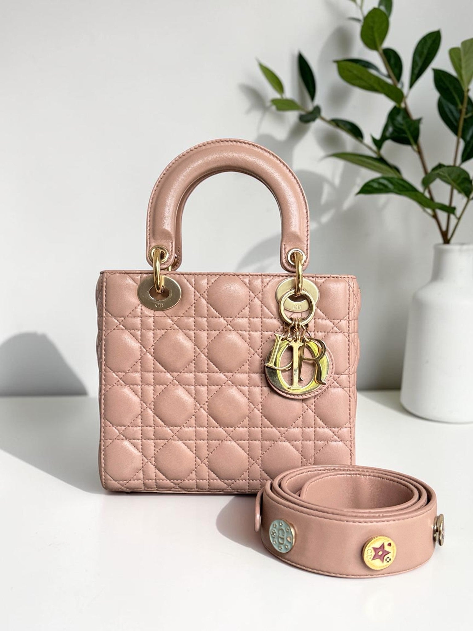 Dior Lady Small Flap - Cannage Lambskin Blush Pink Gold Hardware