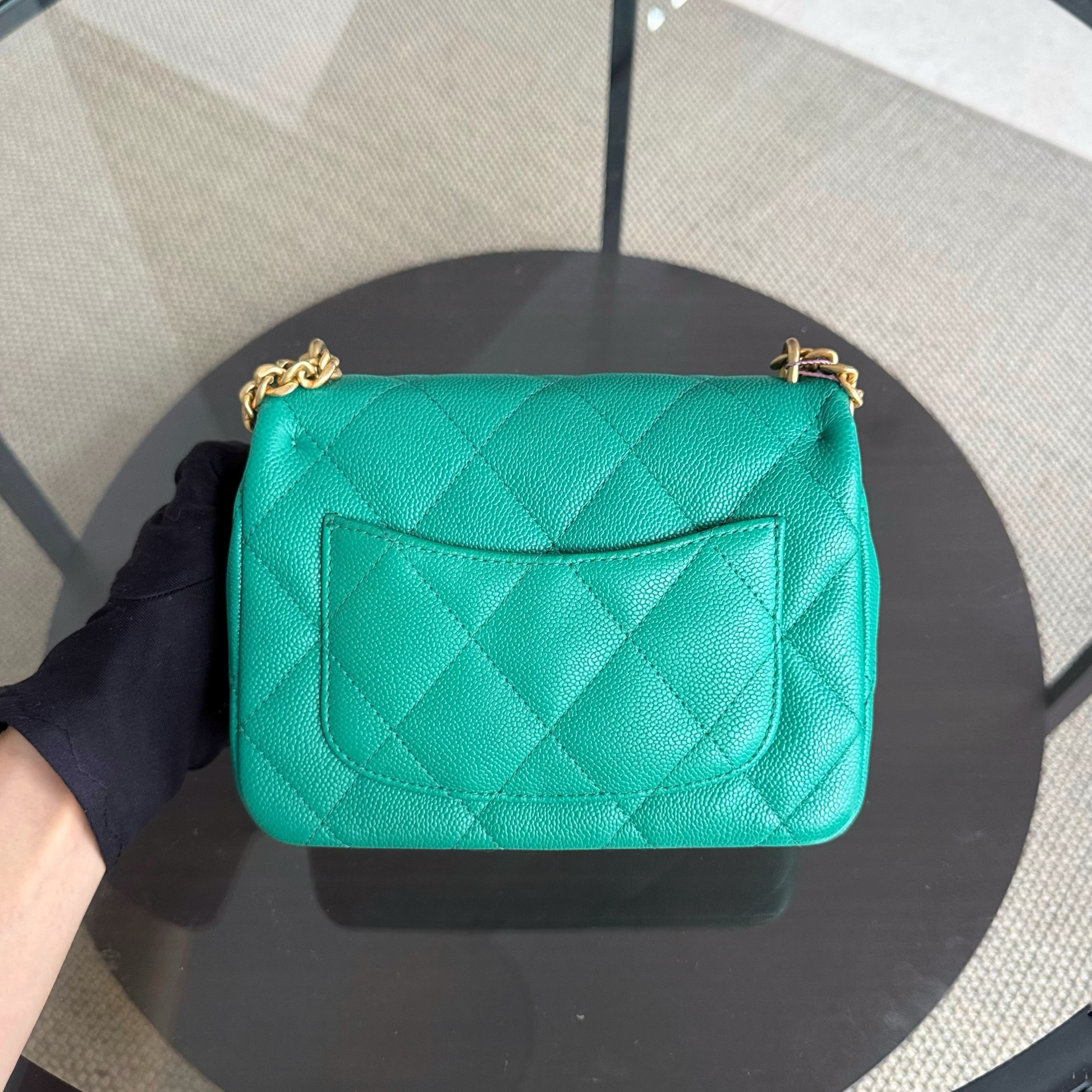 Chanel Flap Mini 21CM Sweetheart 23P - Caviar Quilted Emerald Green Gold Hardware Microchip