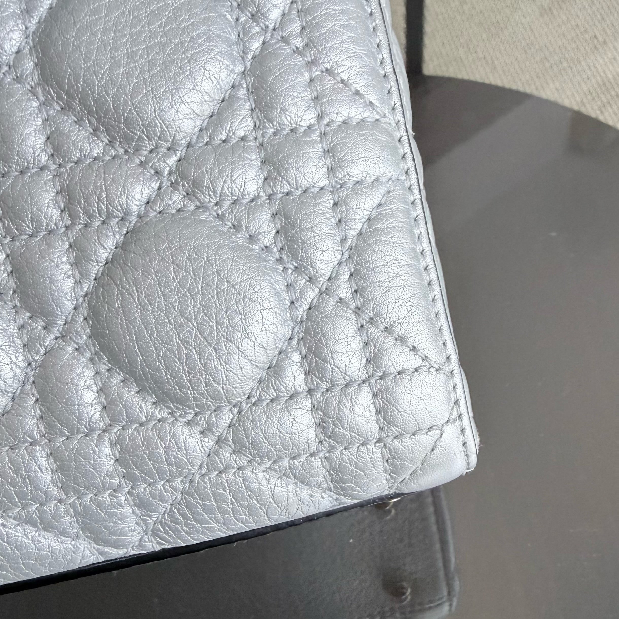 Dior Lady Mini - Cannage Caviar Gray Grey Gold Hardware