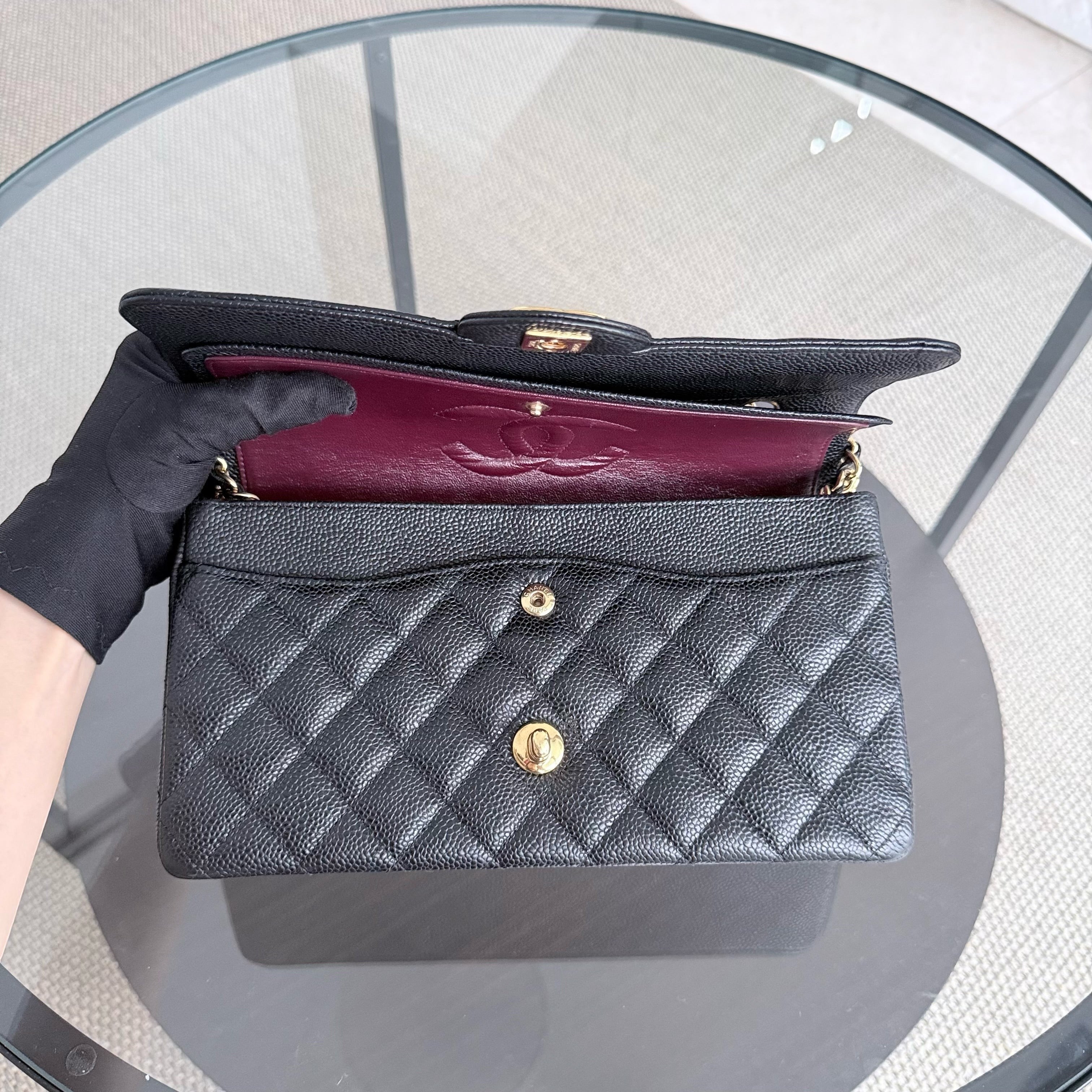 Chanel Classic Flap Medium - 25CM Quilted Caviar Black Gold Hardware Series 19