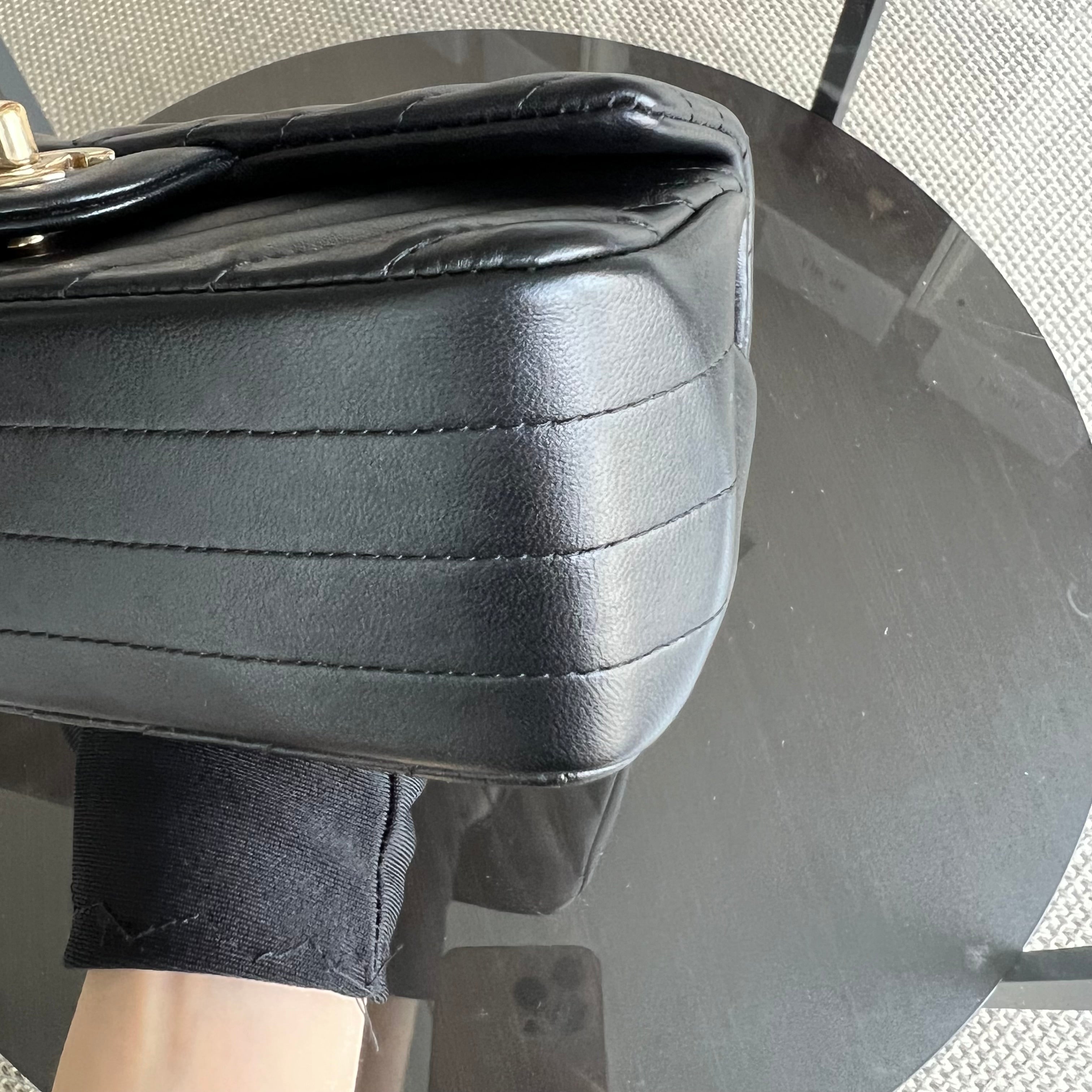 *Full Set, Receipt* Mini Rectangular Double Flap 20CM Chevron Lambskin Black GHW No 24