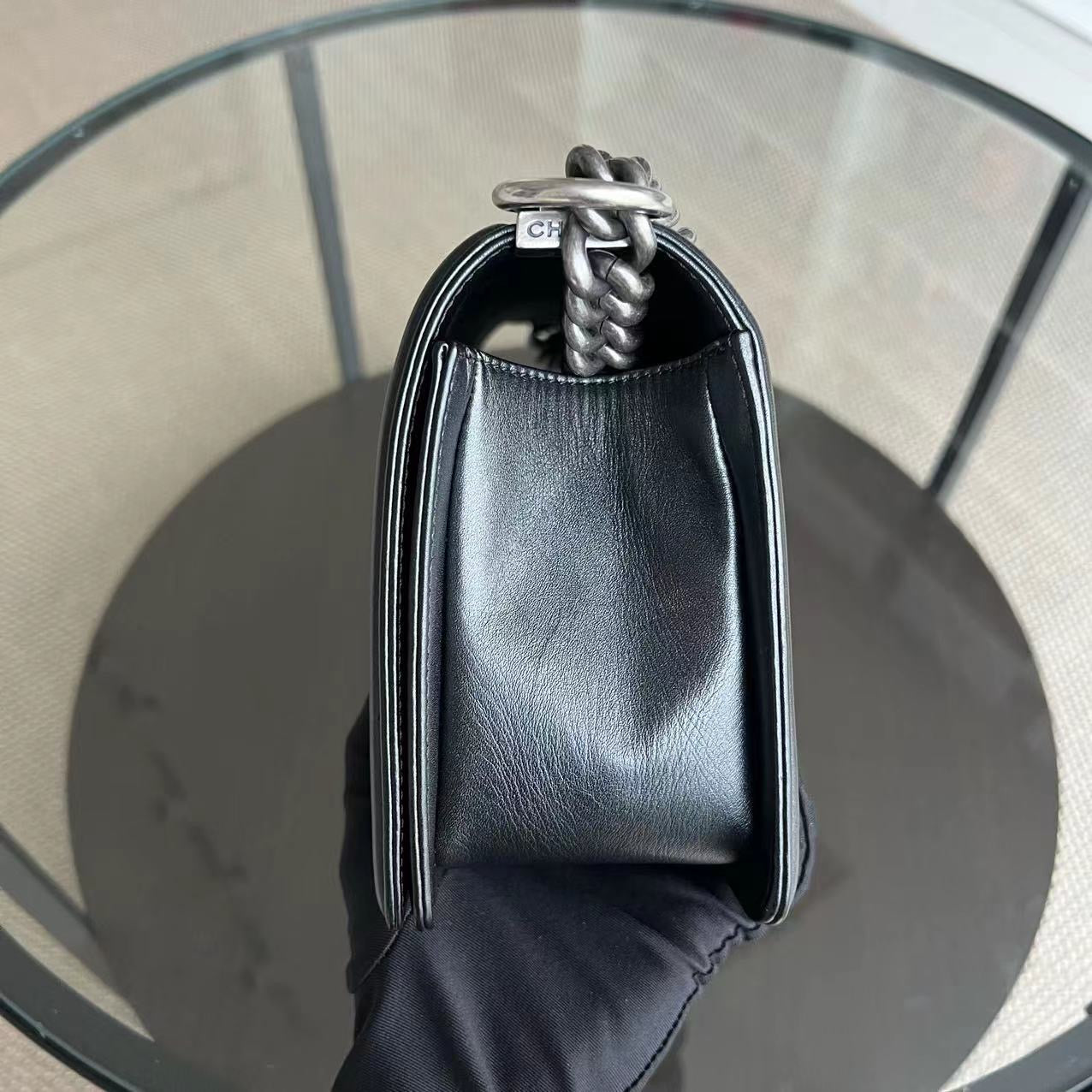 Chanel Boy Medium - 25CM Quilted Calfskin Black Limited Edition Ruthenium Silver Hardware Series 20