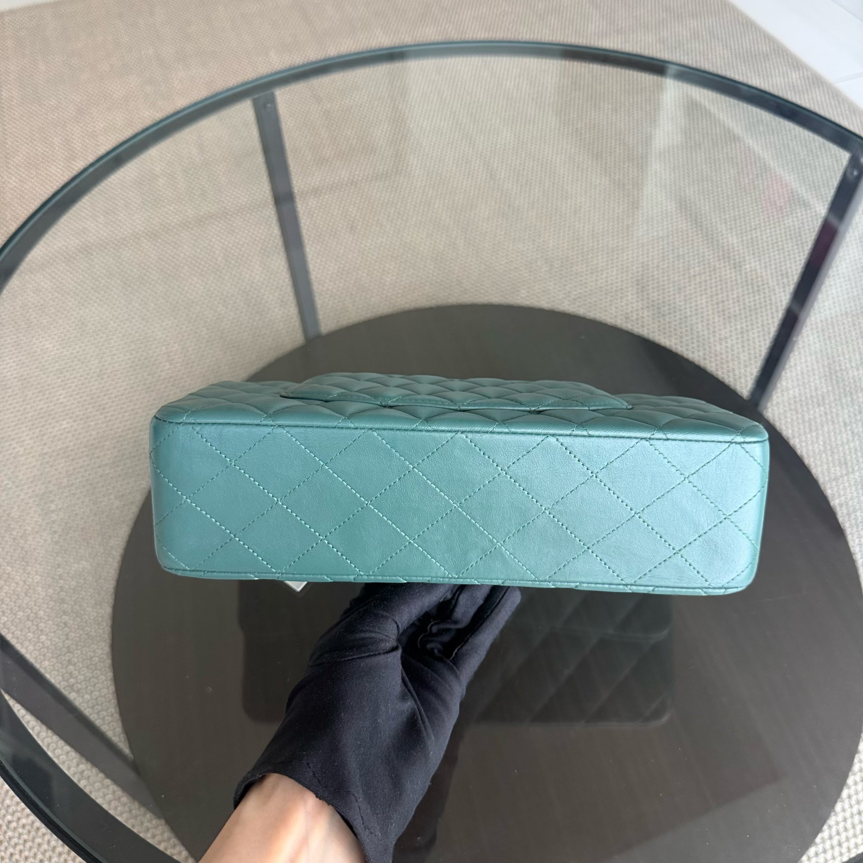 Chanel Classic Flap Medium - 25CM Quilted Lambskin Olive Green Blue Silver Hardware Series 26