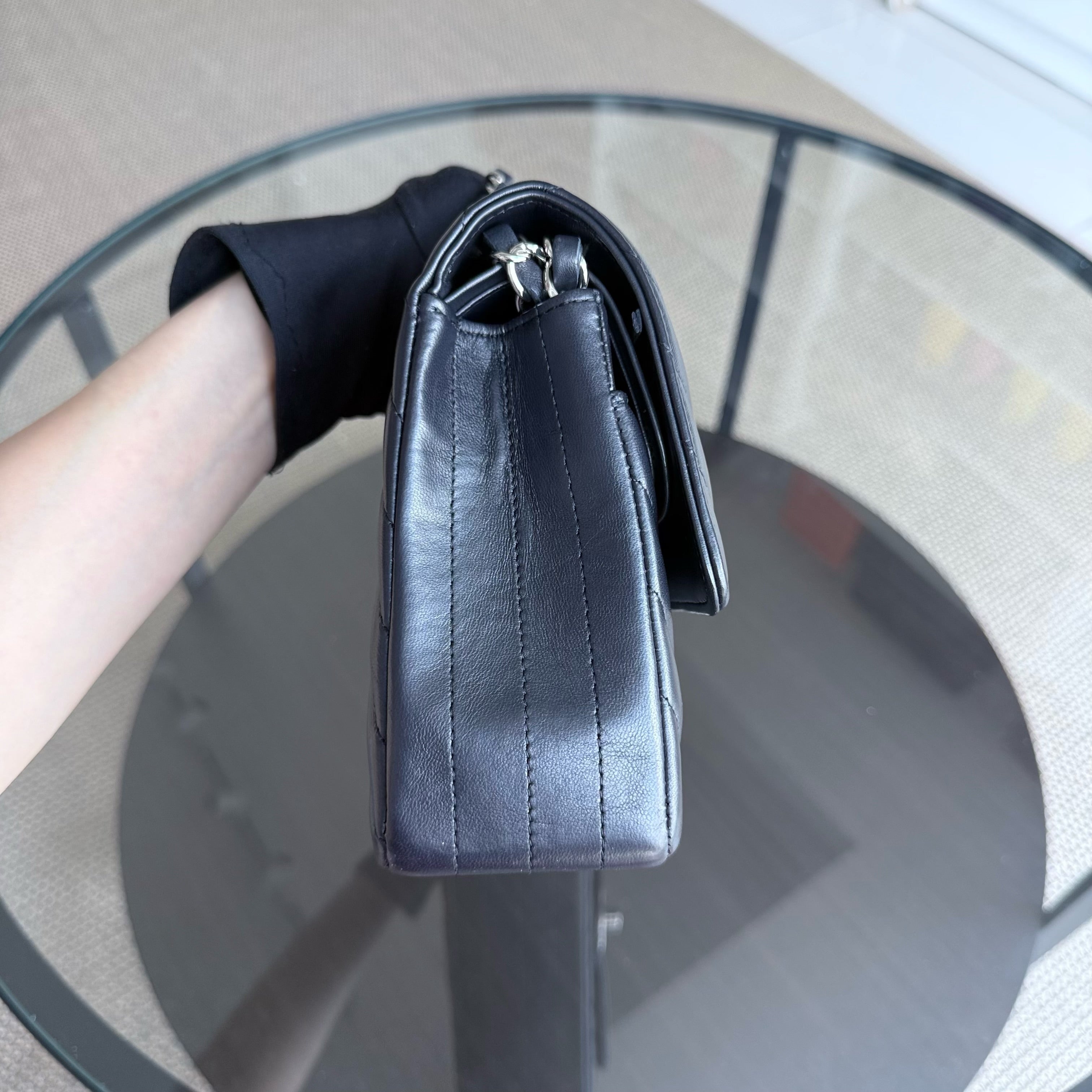 Chanel Classic Flap Medium - 25CM Chevron Lambskin Midnight Dark Blue Silver Hardware Series 25