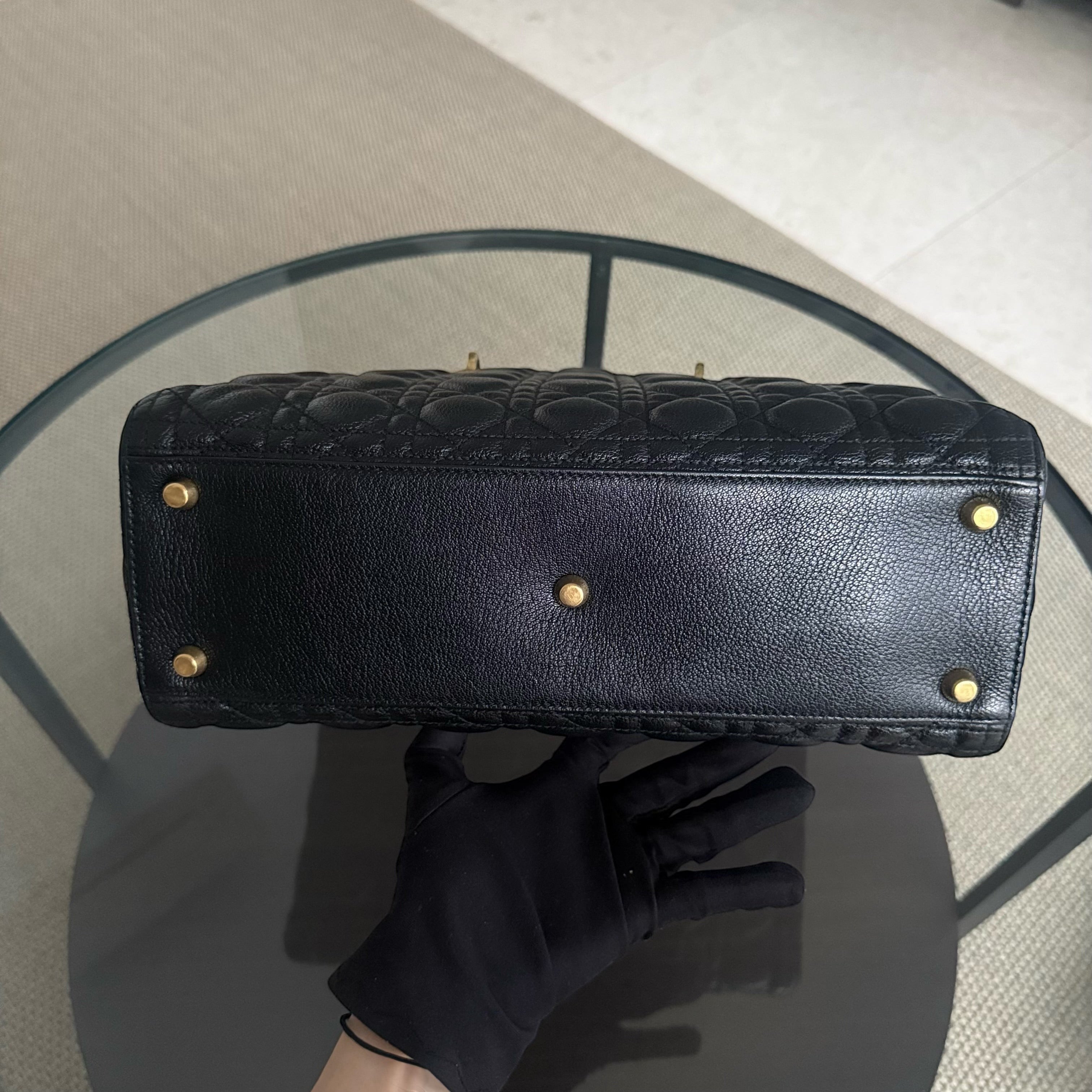 Dior Lady Large Flap - Calfskin Cannage Black Gold Hardware