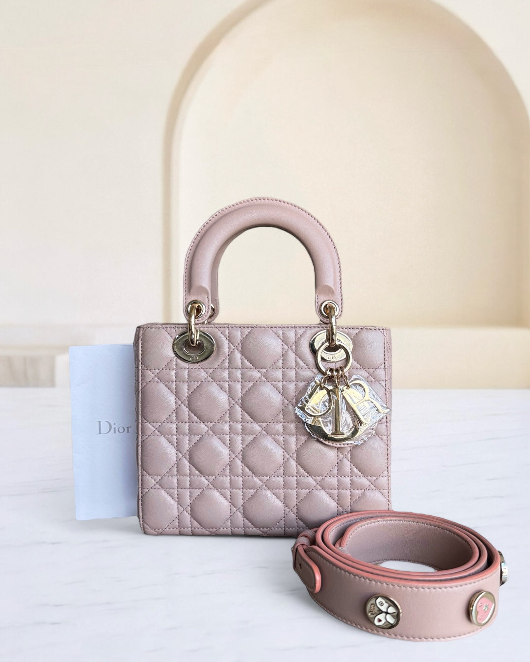 Dior Lady Small Flap - Cannage Lambskin Blush Pink Gold Hardware
