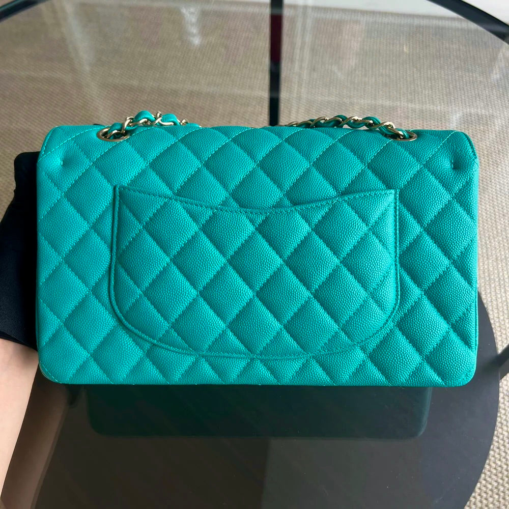Chanel Classic Flap Medium - Caviar 25CM Quilted Cyan Blue Gold Hardware Series 23