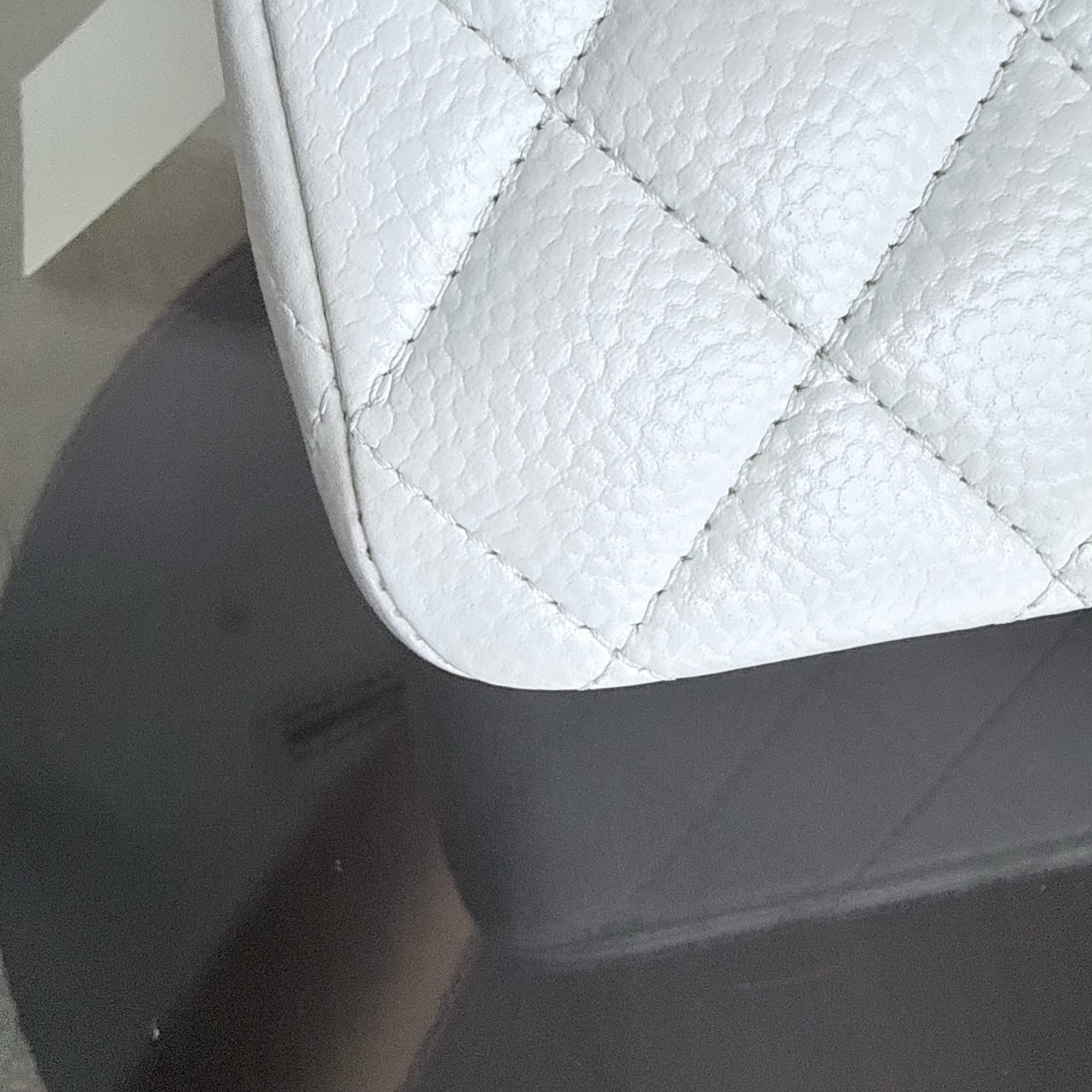 Chanel Classic Flap Medium - Caviar Quilted White Silver Hardware Series 18