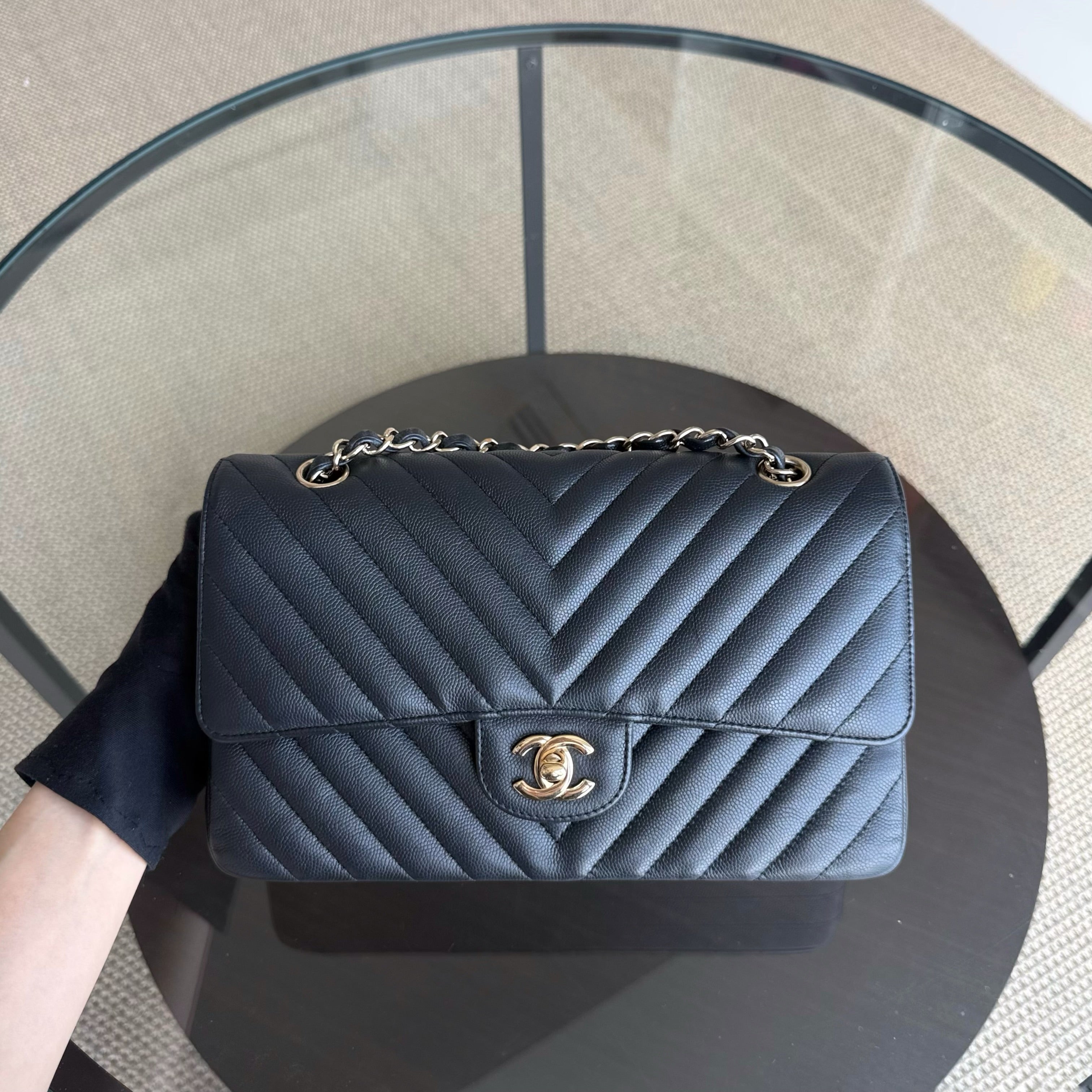 Chanel Classic Flap Medium - Caviar 25CM Chevron Grained Calfskin Black Gold Hardware Series 27