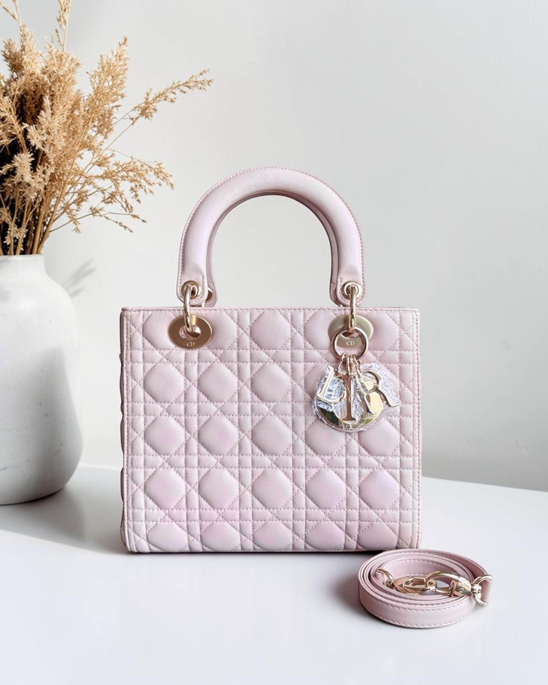 Dior Lady Medium Cannage Lambskin Light Pink Gold Hardware