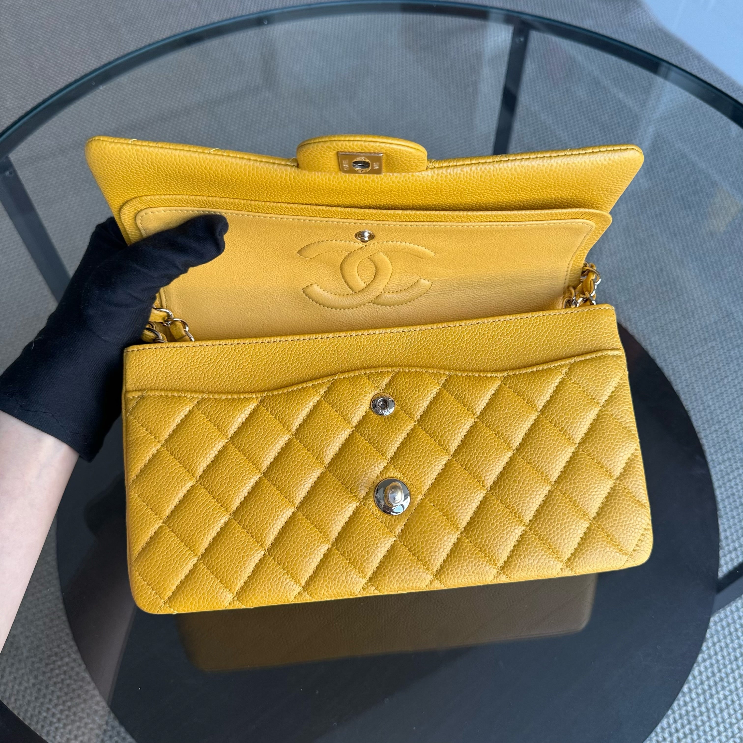 Chanel Classic Flap Medium - Caviar Quilted Grained Calfskin Mustard Gold Hardware Series 25