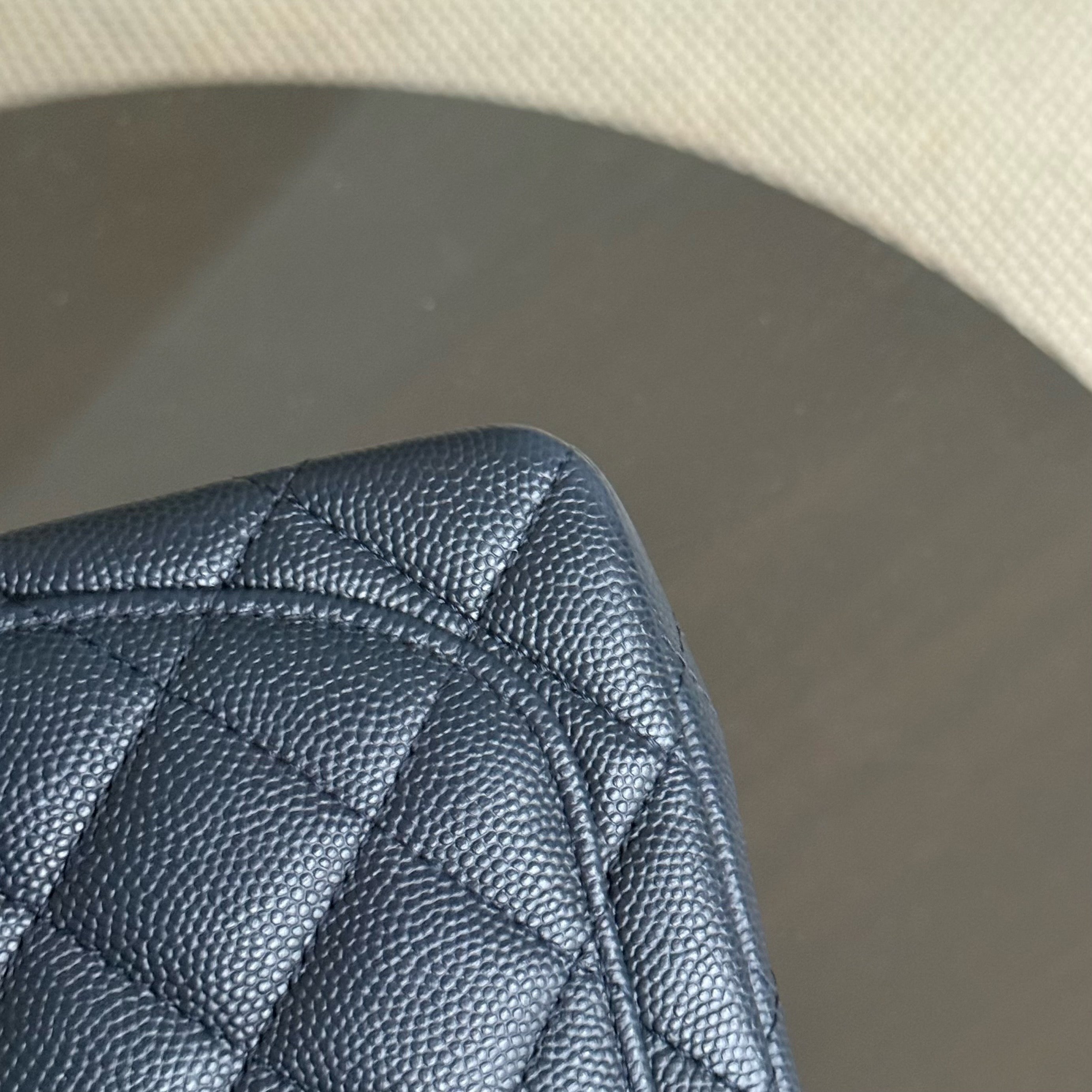 Chanel Classic Flap Mini Square - Caviar Quilted Midnight Blue Silver Hardware Series 26