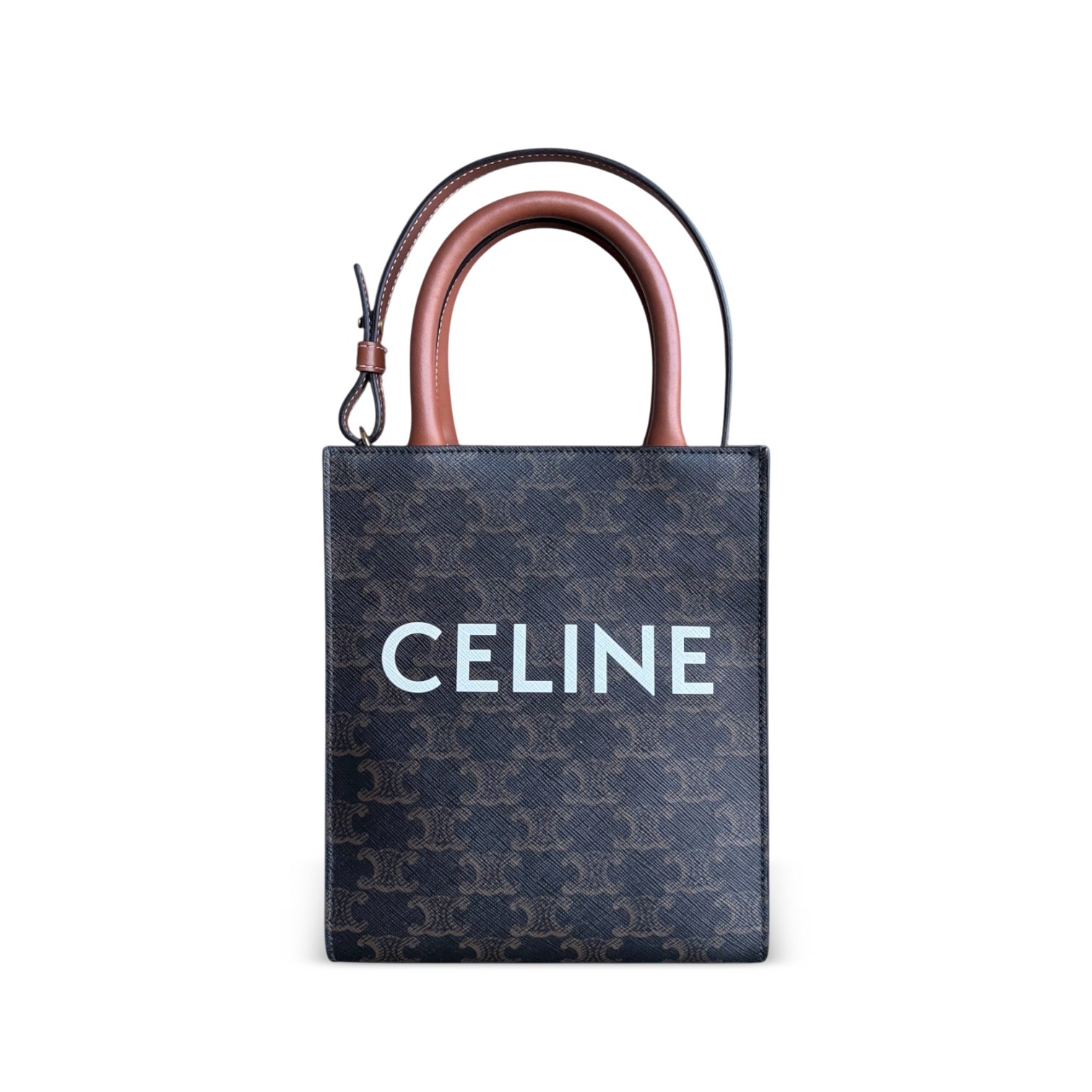 Celine Vertical Top Handle Bag Brown Coated Canvas Gold hardware