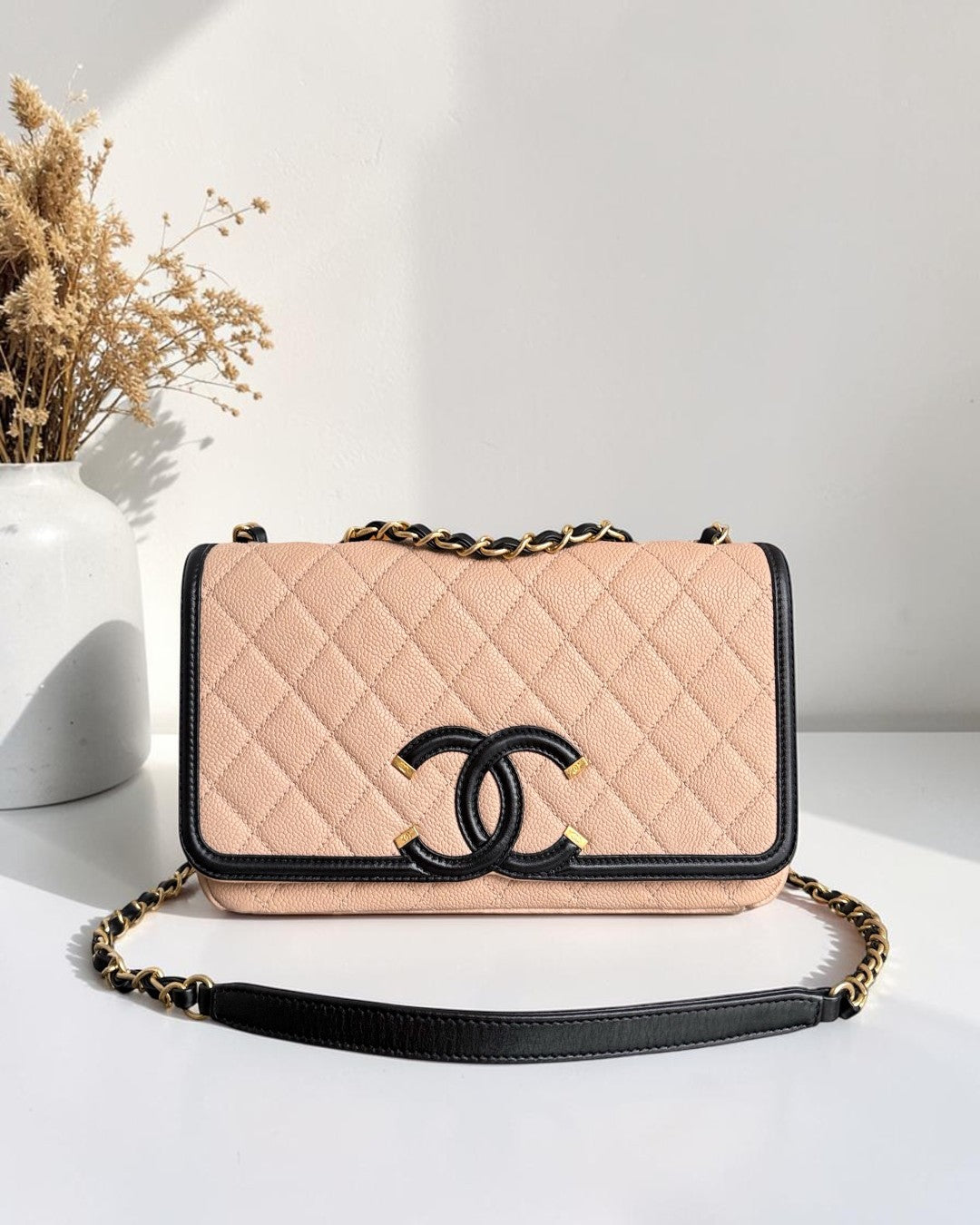 Chanel Filigree CC Medium - 25CM Caviar Quilted Beige Gold Hardware Series 24
