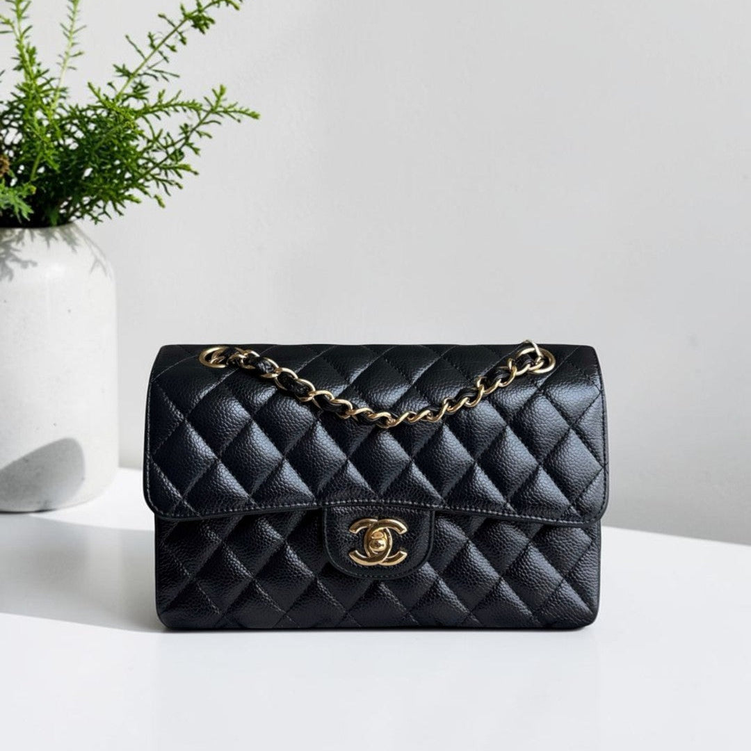 Chanel Classic Flap Small - Caviar 23CM Quilted Black Gold Hardware Series 25