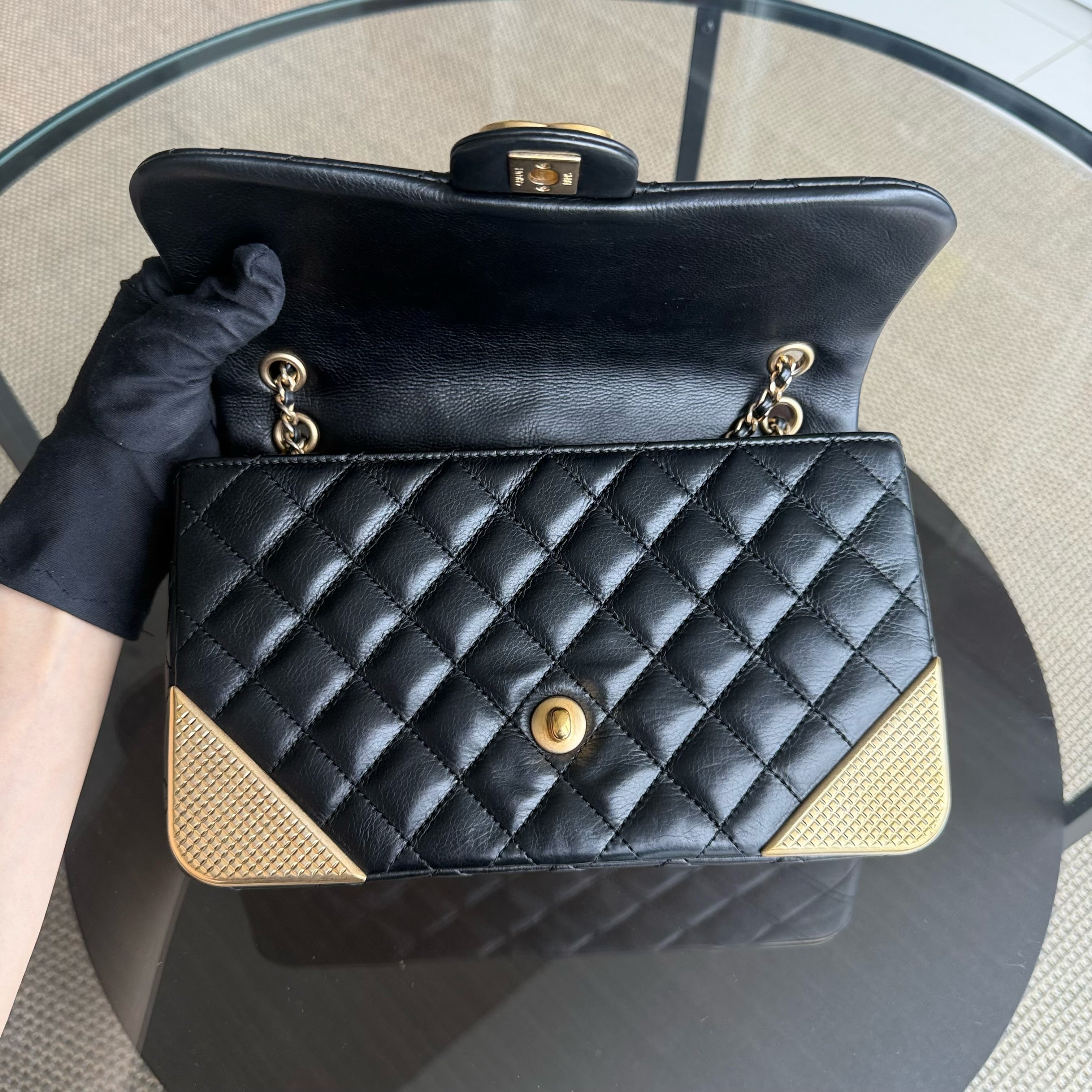 Chanel Classic Flap Seasonal Medium- Rock The Corner Quilted Calfskin Black Gold Hardware Series 24
