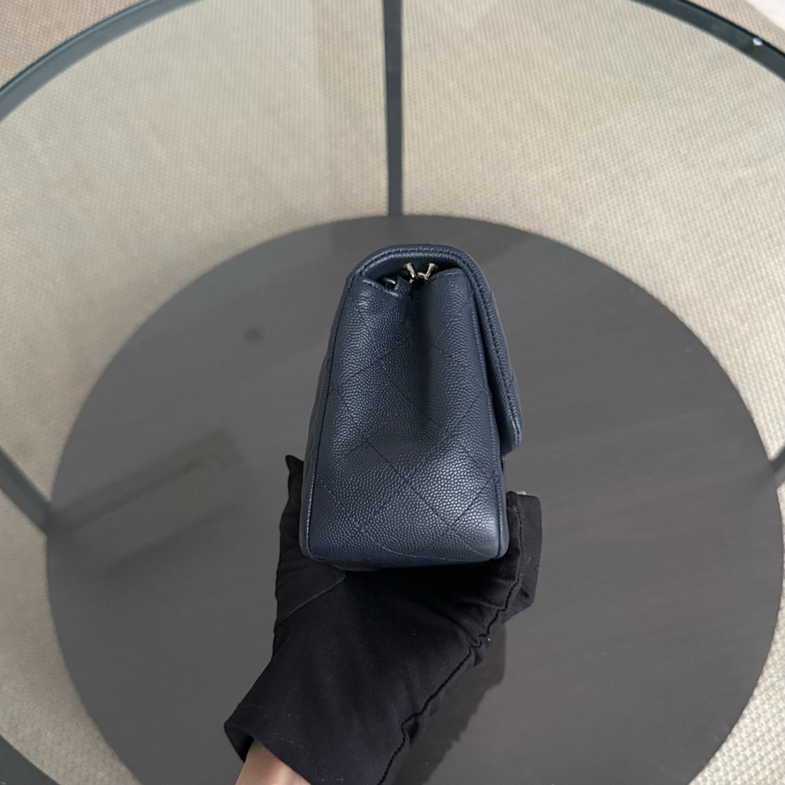 Chanel Classic Flap Mini Square - Caviar Quilted Midnight Blue Silver Hardware Series 26