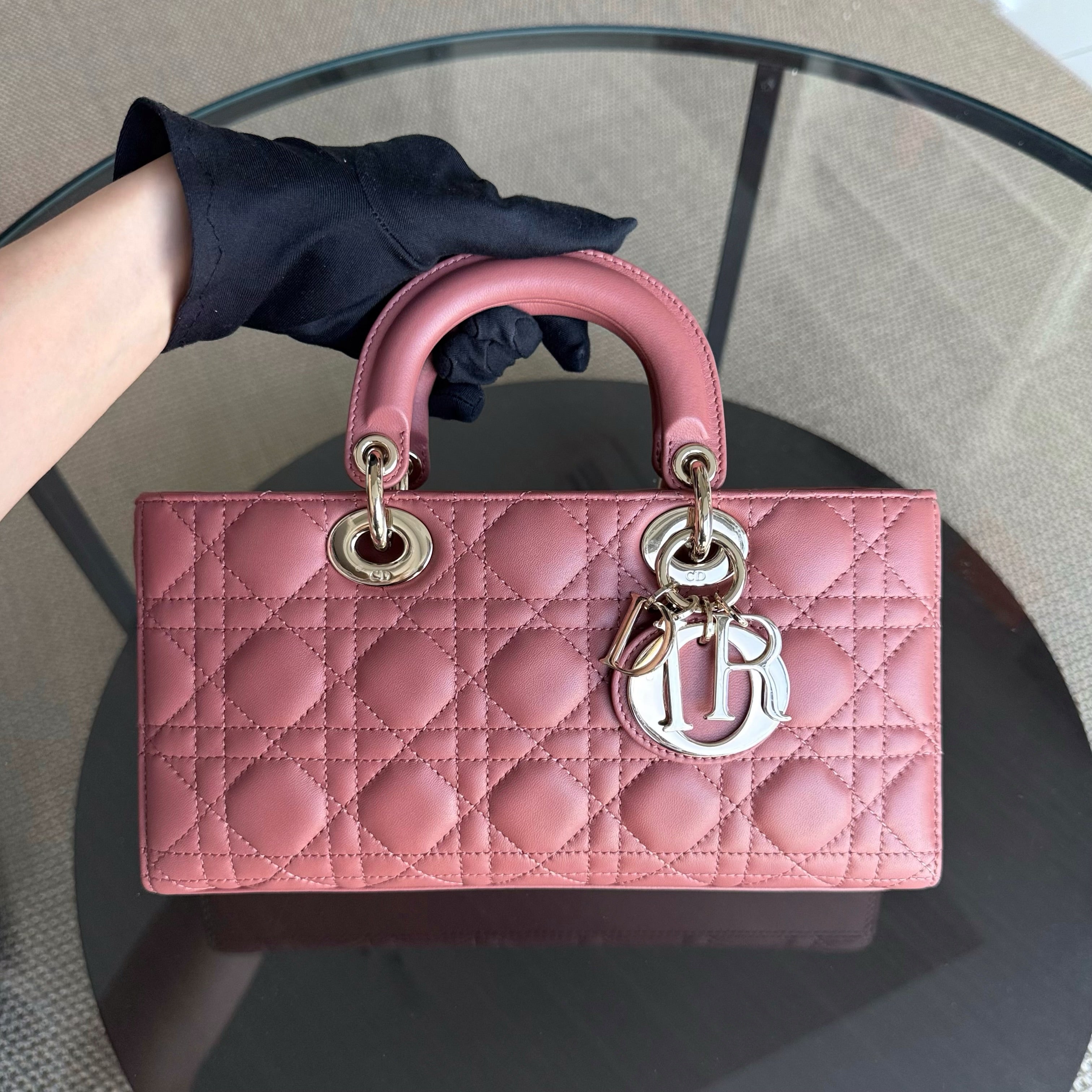 Dior D-Joy Medium - Cannage Lambskin Blush Pink Gold Hardware