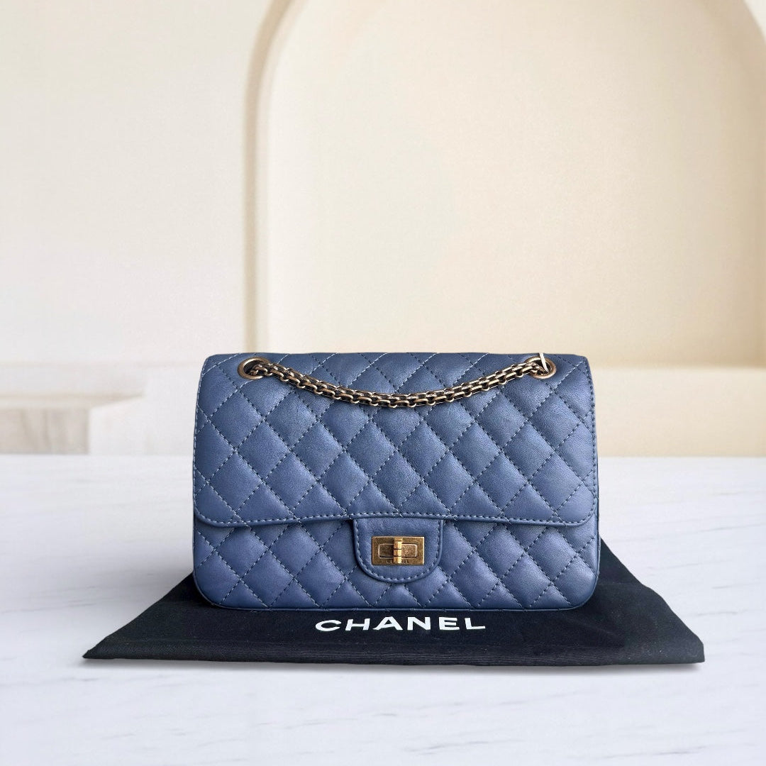 Chanel 2.55 Reissue 225 - 24CM Caviar Quilted Blue Gold Hardware Series 23