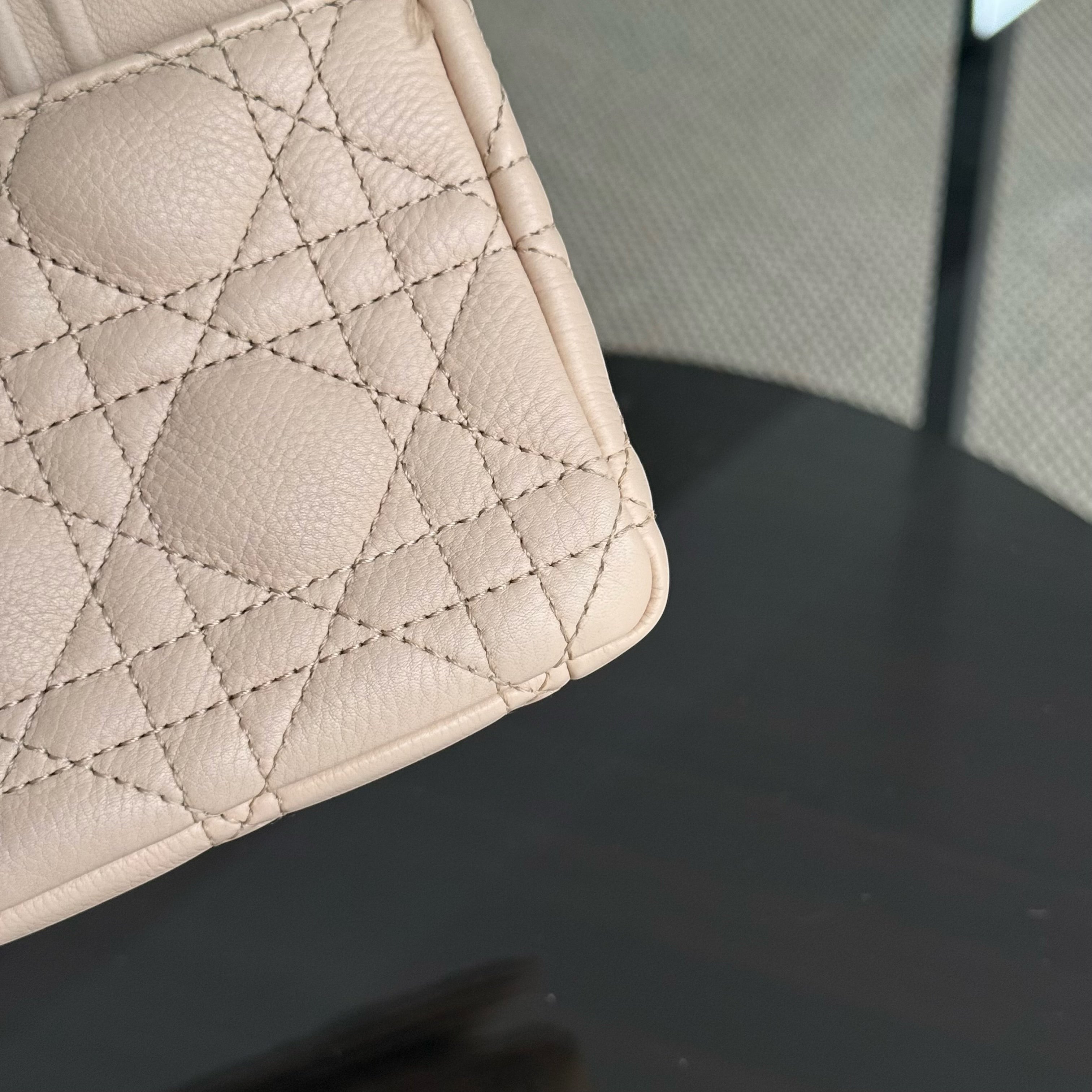 Dior Caro Medium - Cannage Grained Calfskin Beige Gold Hardware