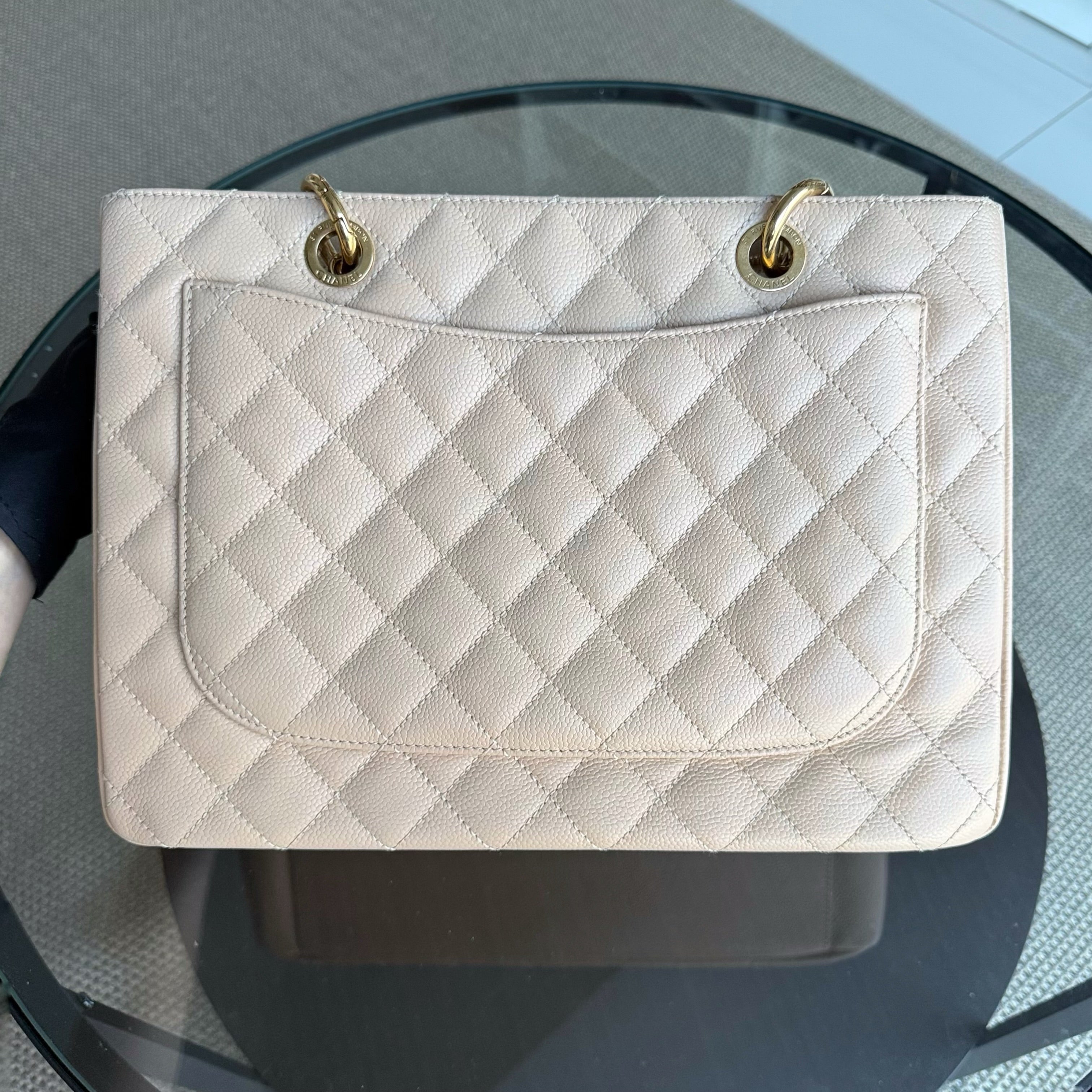 Chanel GST Grand Shopping Tote - Caviar Grained Calfskin Light Beige Gold Hardware Series 14