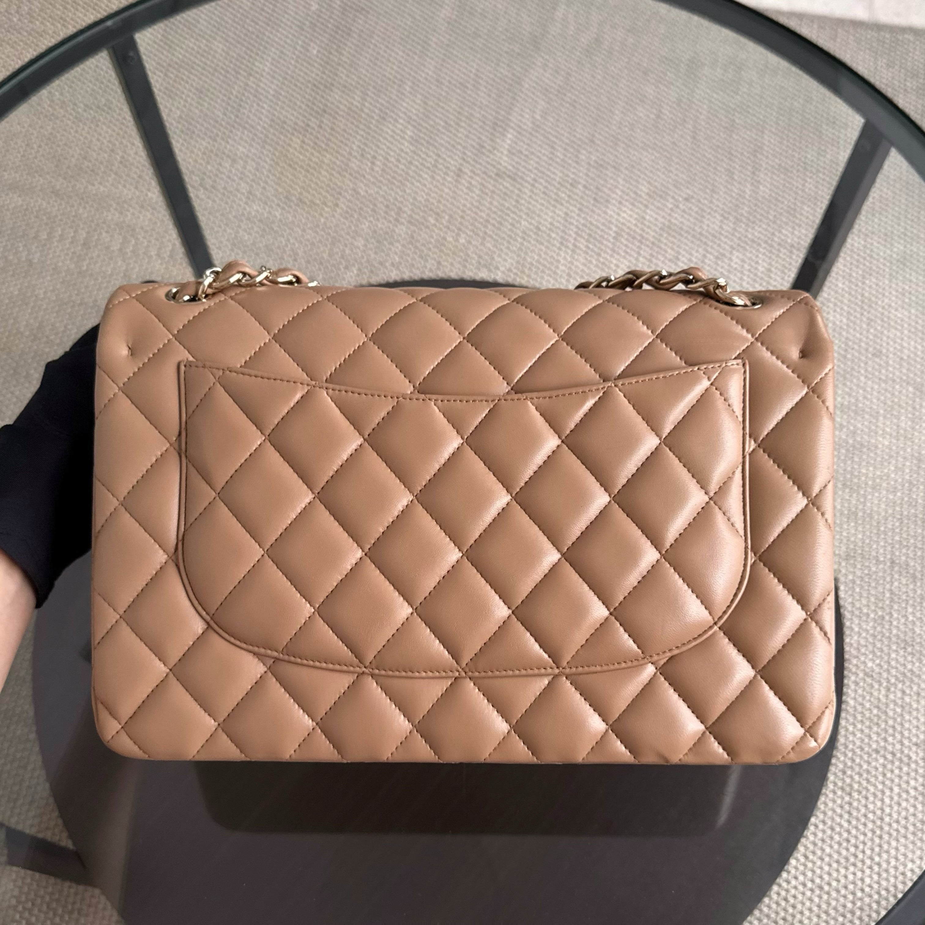 Chanel Classic Flap Jumbo - Double Flap 30CM Quilted Lambskin Caramel Dark Beige Gold Hardware Series 18