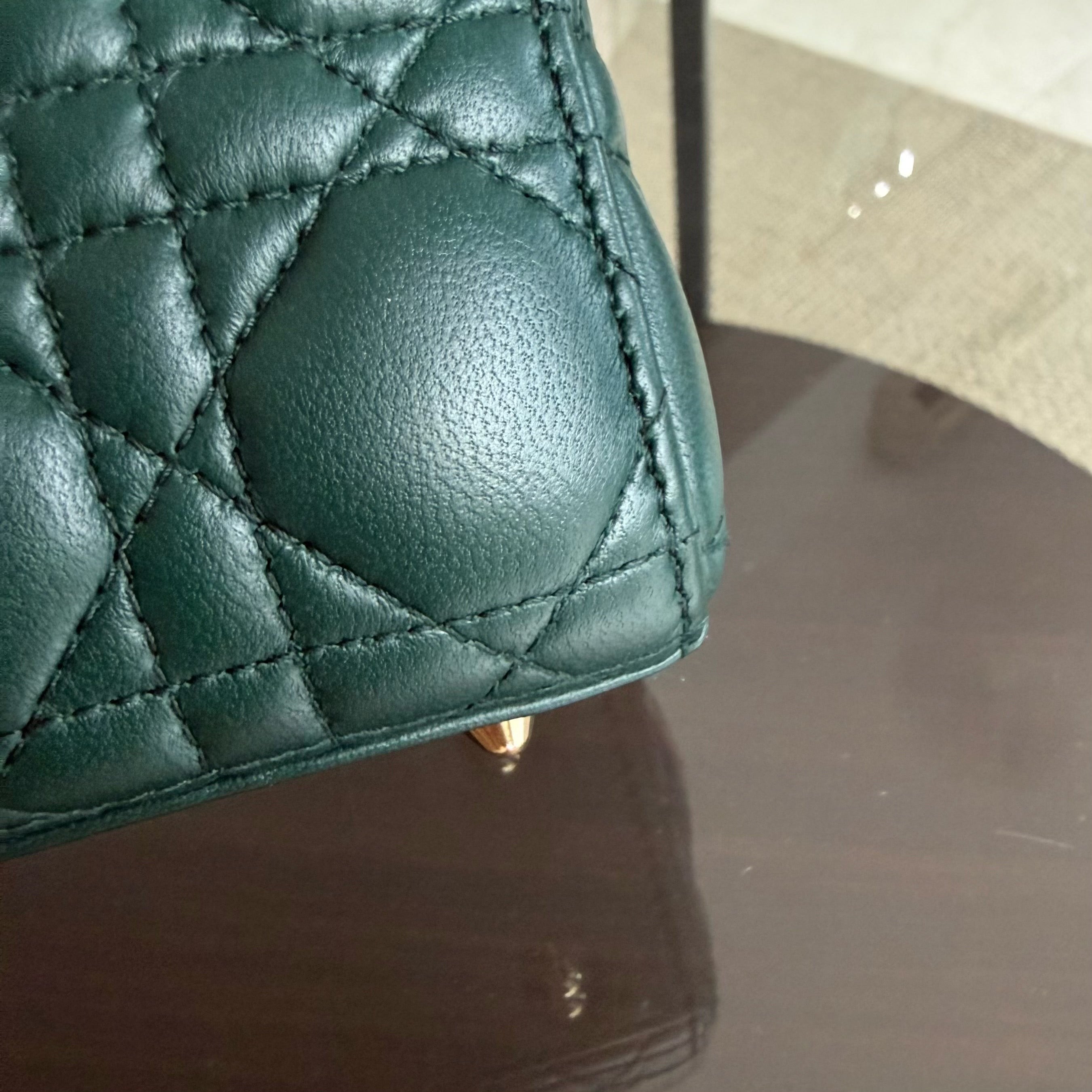 Dior Lady Small Flap - Cannage Lambskin Dark Green Gold Hardware