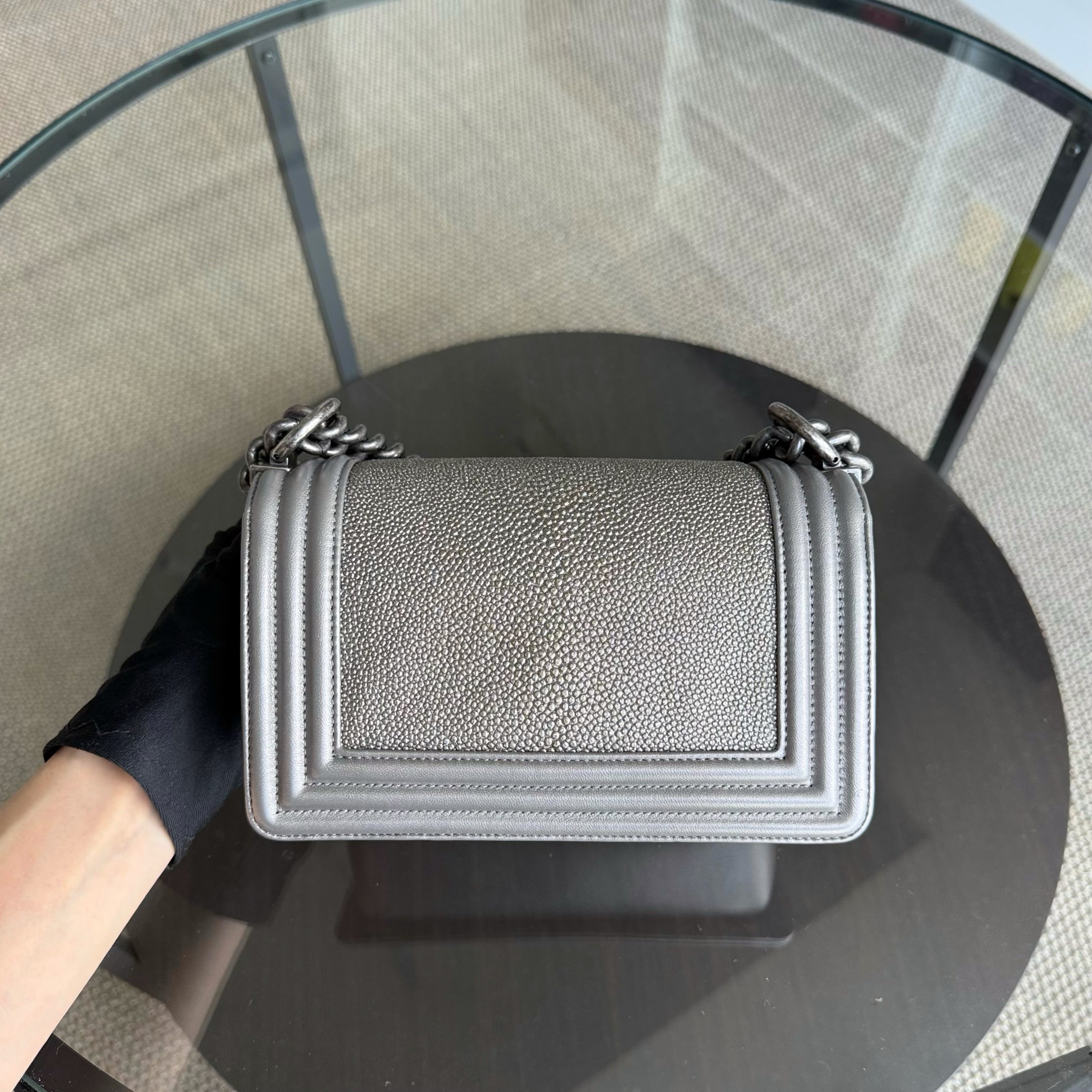 Chanel Boy Small - Stingray Gray Grey Ruthenium Silver Hardware Series 20