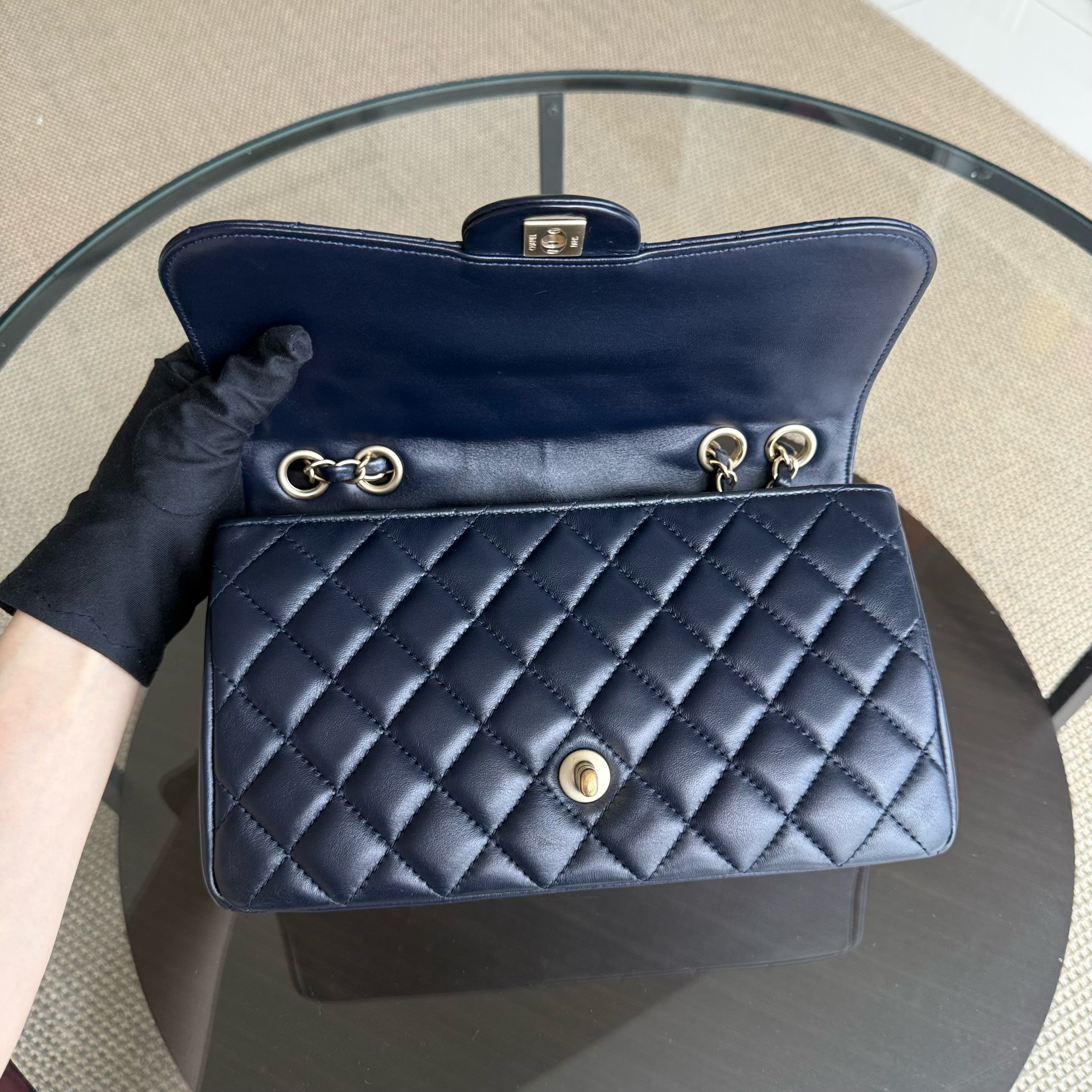 Chanel Chic Flap Seasonal Flap Medium - 25CM Quilted Lambskin Dark Blue Series 21