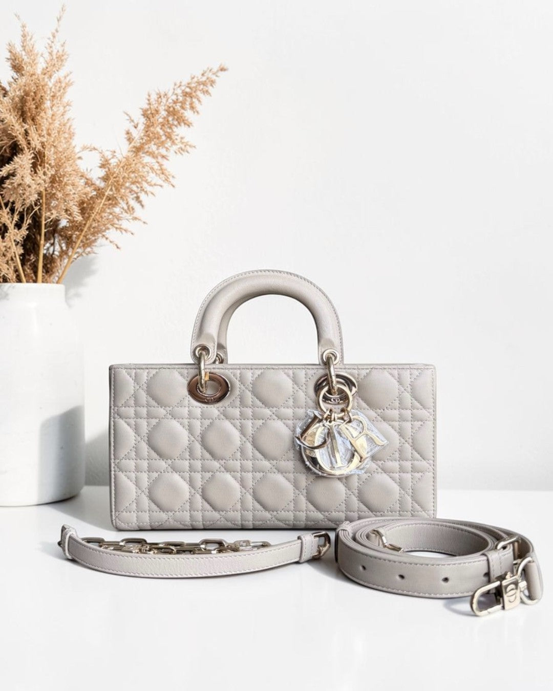 Dior D-Joy Medium Cannage Lambskin Beige Golden Hardware Shoulder Bag