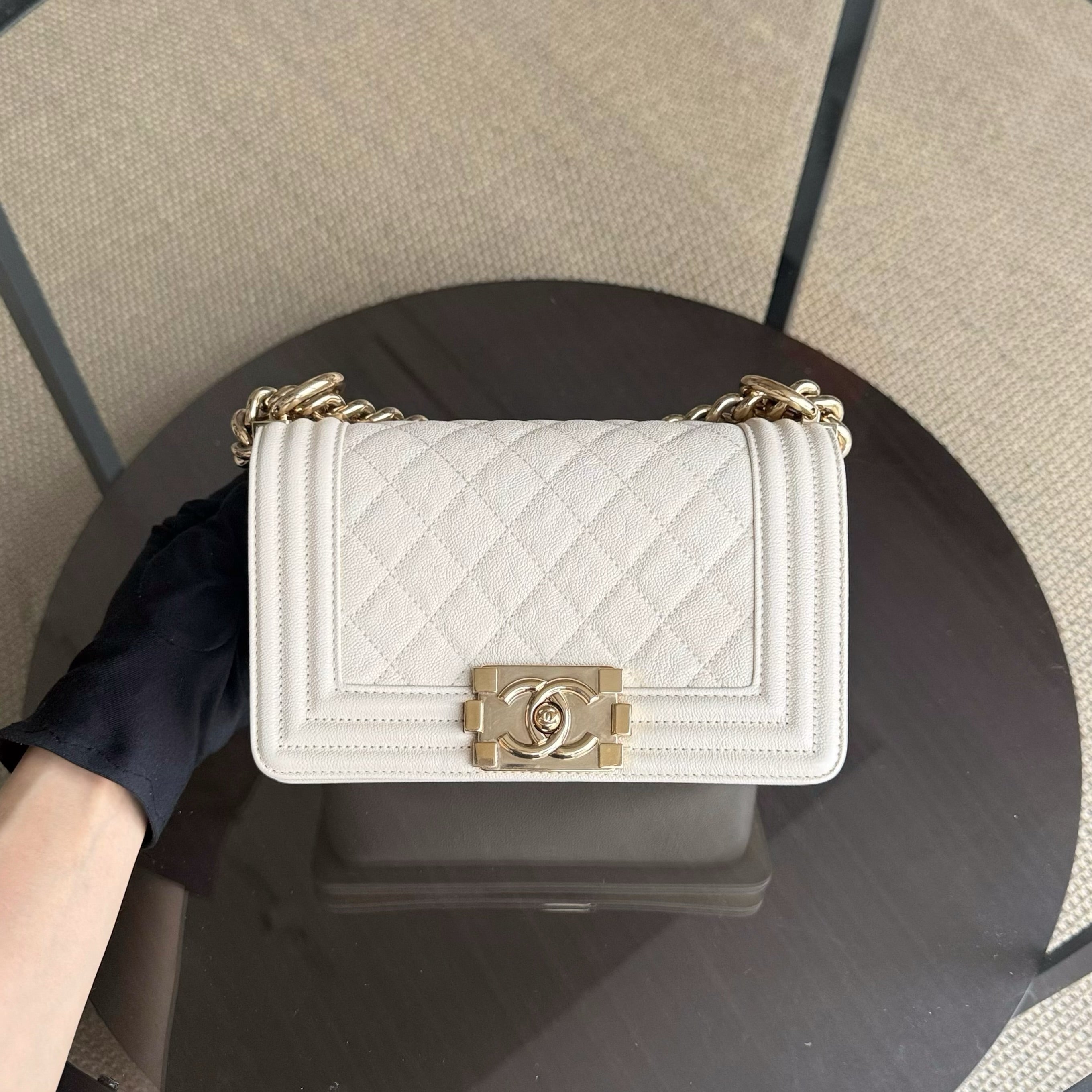 Chanel Boy Small - Caviar Quilted Cream White Gold Hardware 27