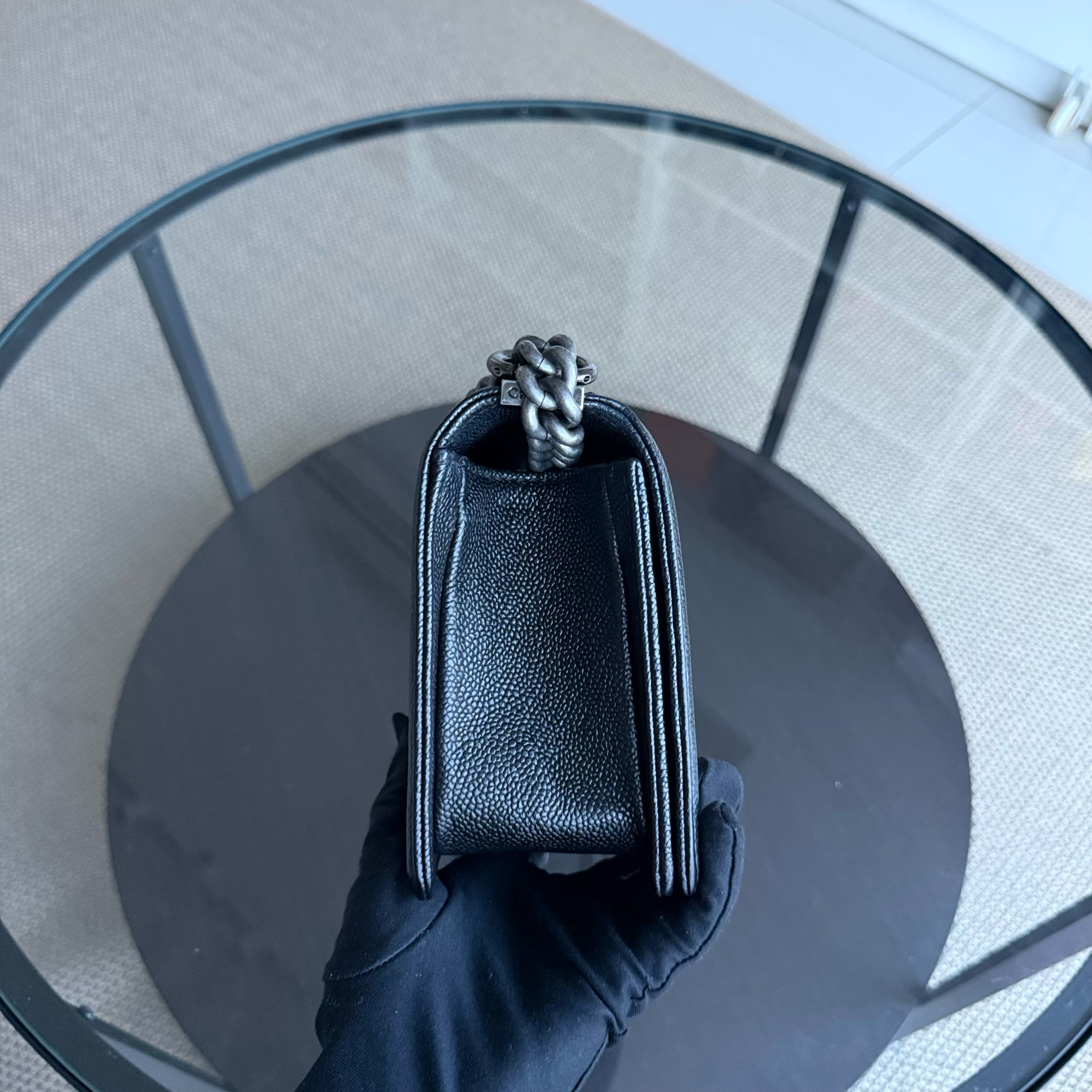 Chanel Boy Medium - Caviar Quilted Grained Calfskin Black Ruthenium Silver Hardware Series 20