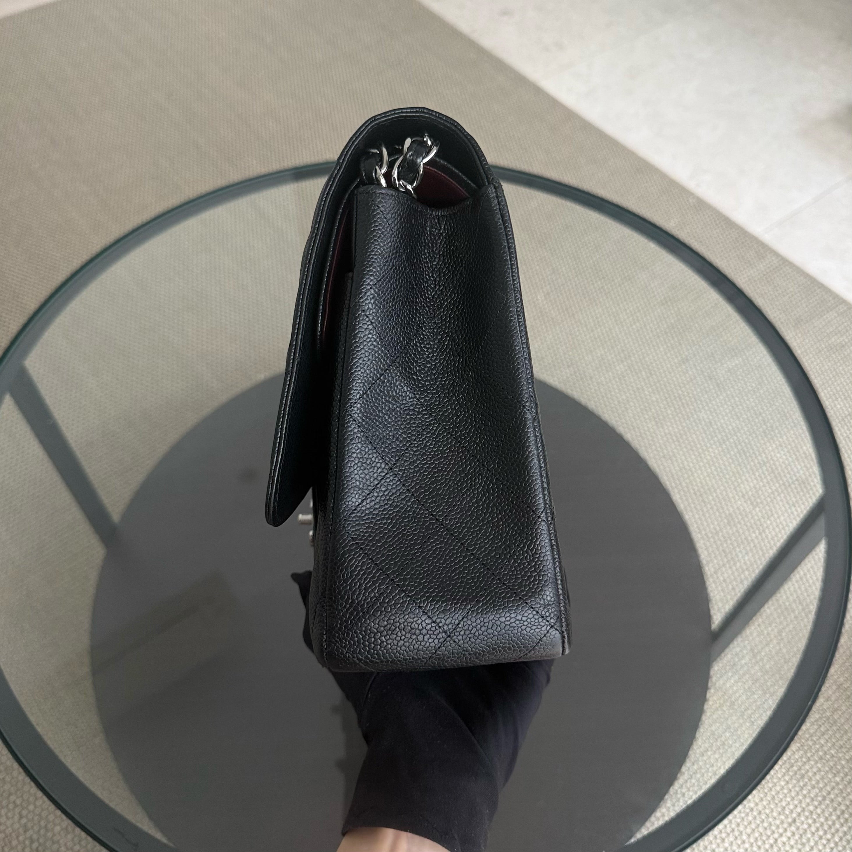 Chanel Classic Flap Maxi - Caviar 33CM Double Flap Black Silver Hardware Series 18