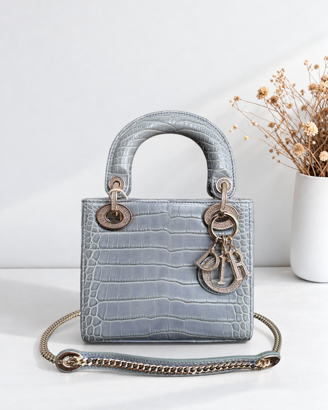 Dior Lady Mini - Exotic Himalaya Crocodile Limited Edition Swarovski Crystal Silver Hardware