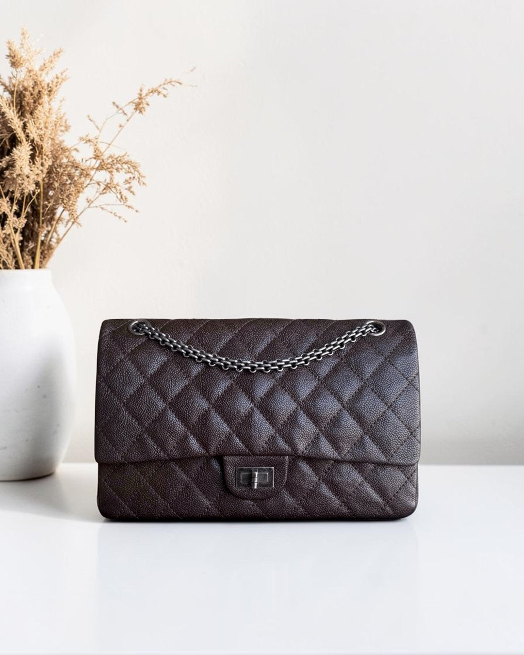 Chanel 2.55 Reissue 226 - 28CM Quilted Caviar Dark Brown Silver Hardware Series 14
