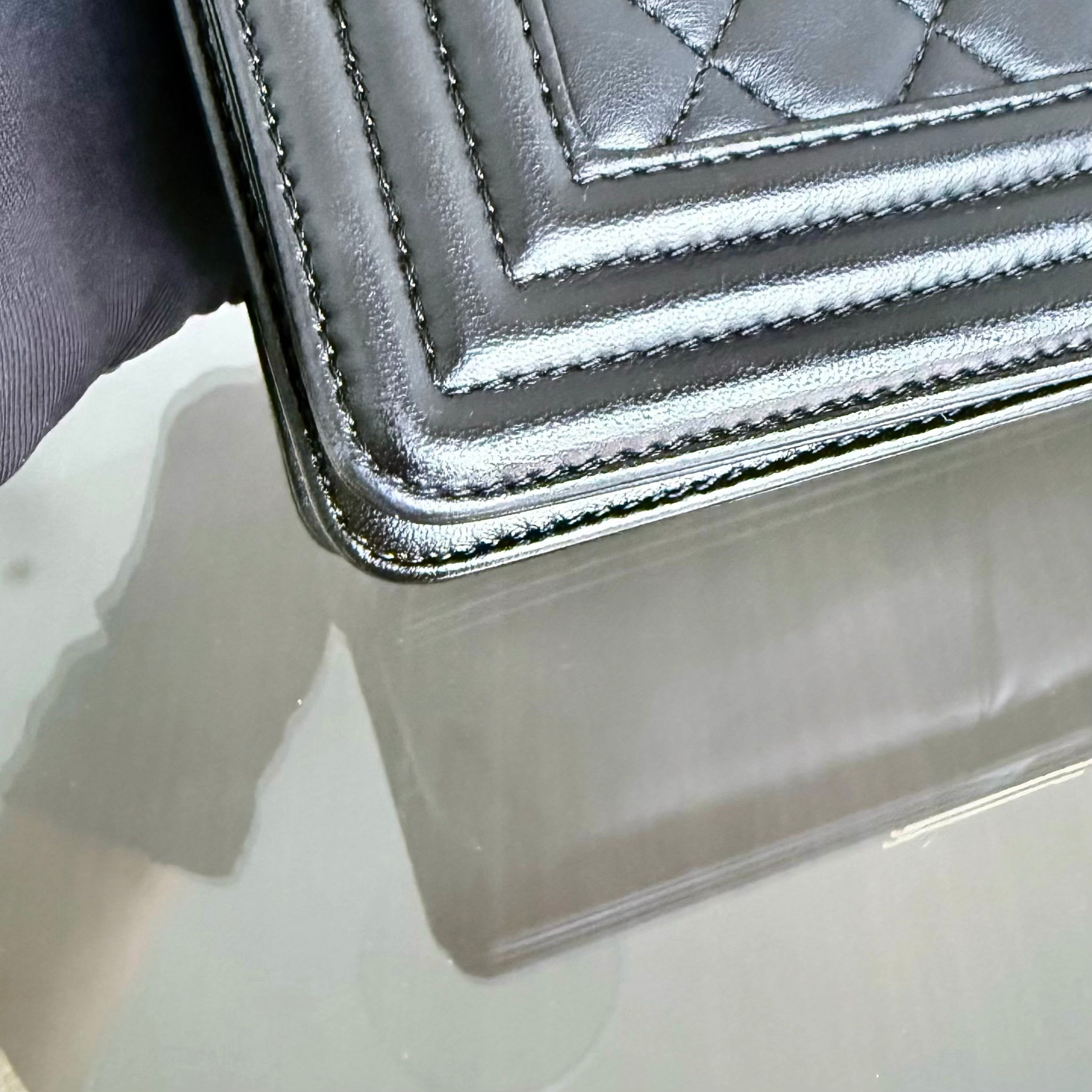 Chanel Boy Medium - Lambskin 25CM Quilted Black Gold Hardware Series 23