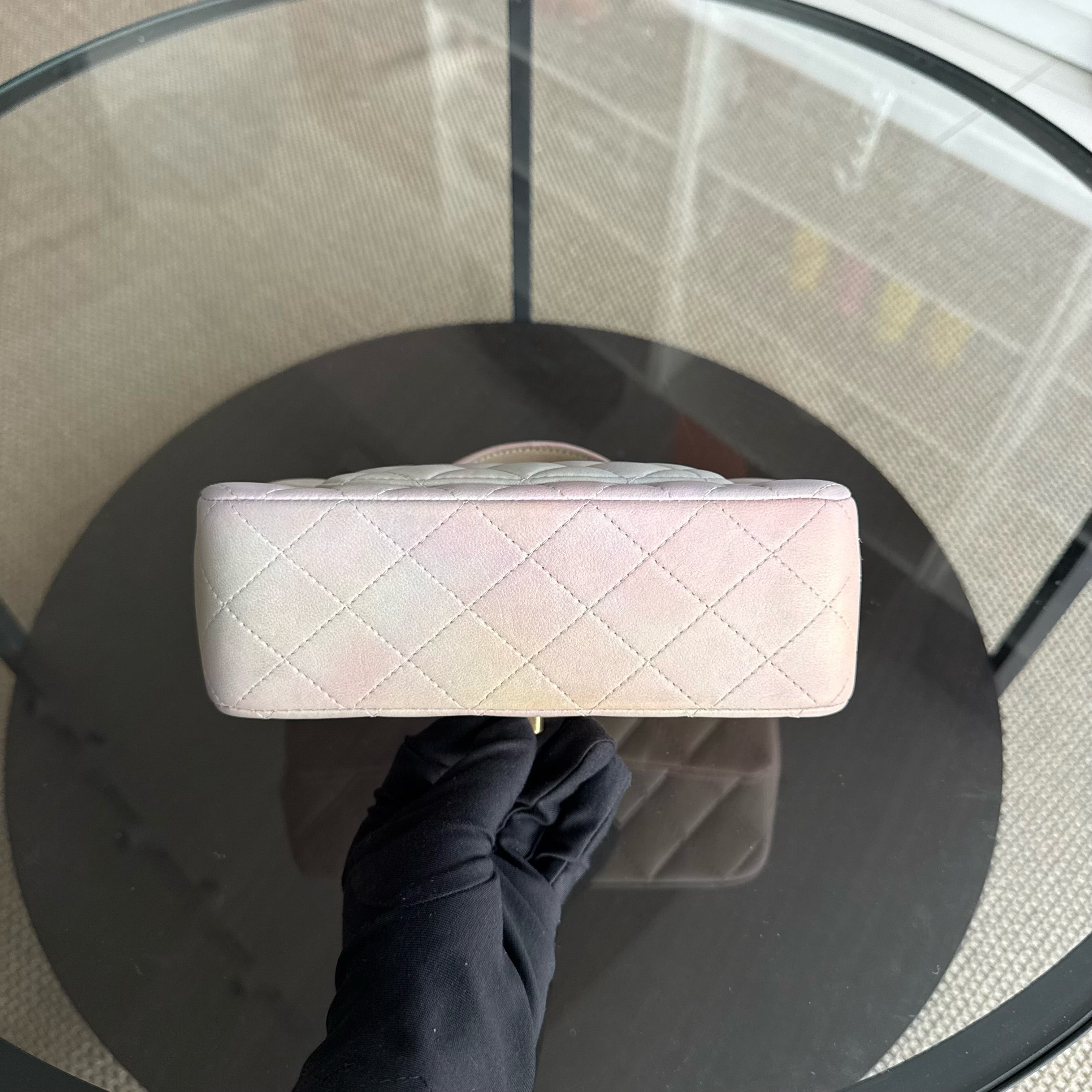 Chanel Classic Flap Mini Top Handle -Quilted Lambskin Ombre Rainbow Gold Hardware Microchip