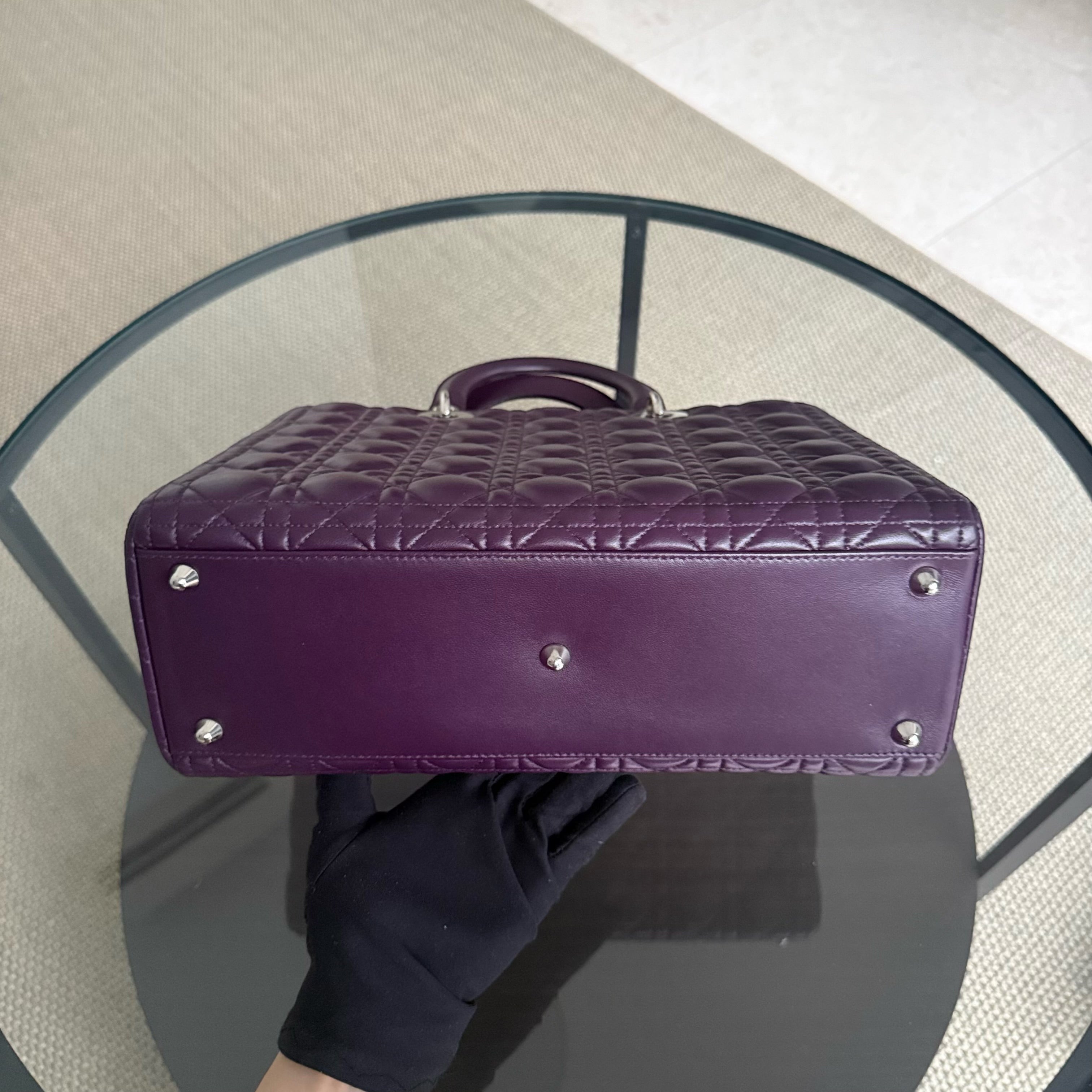 Dior Lady Large - Cannage Lambskin Dark Purple Silver Hardware
