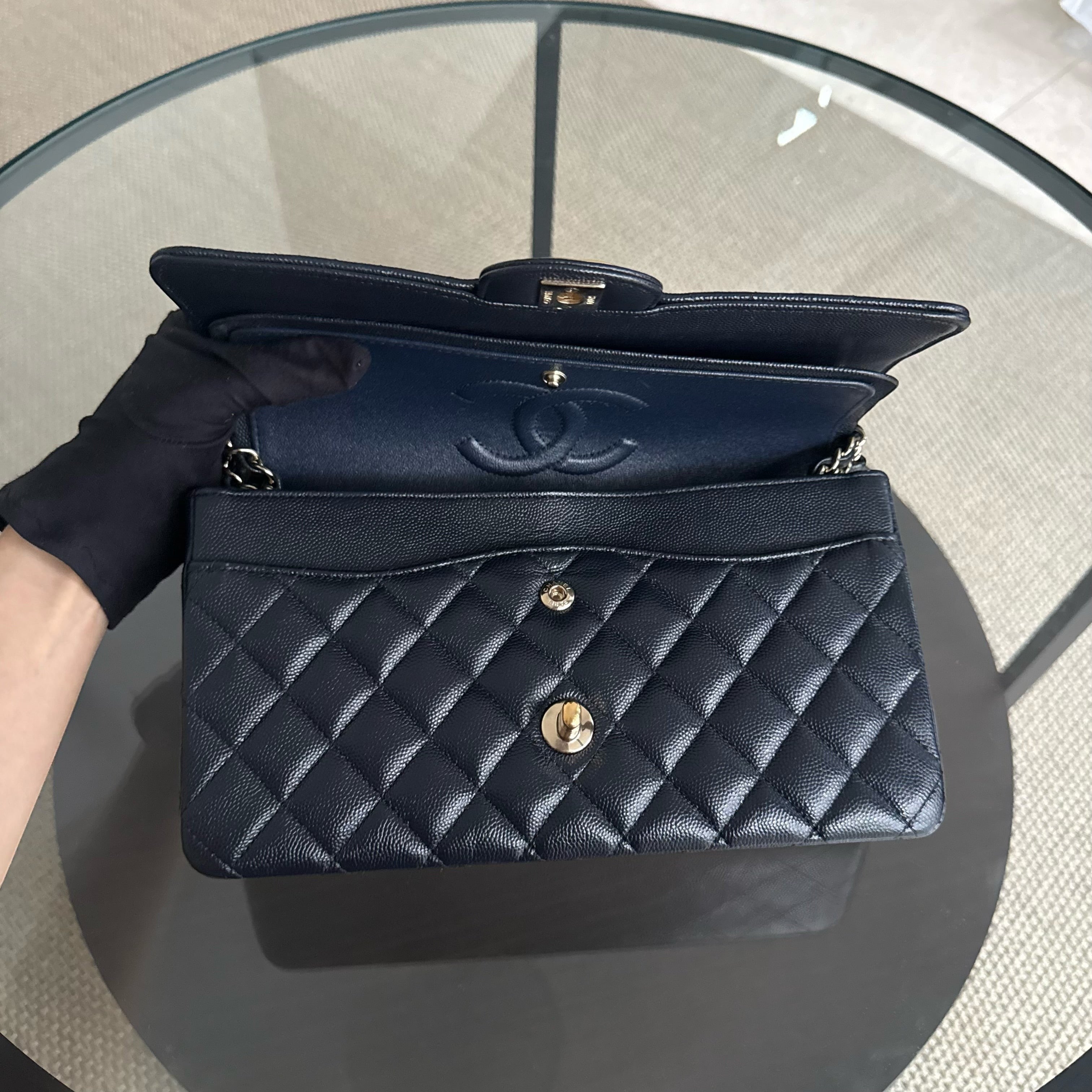 Chanel Classic Flap Medium - Caviar 25CM Quilted Dark Midnight Blue Gold Hardware Series 28