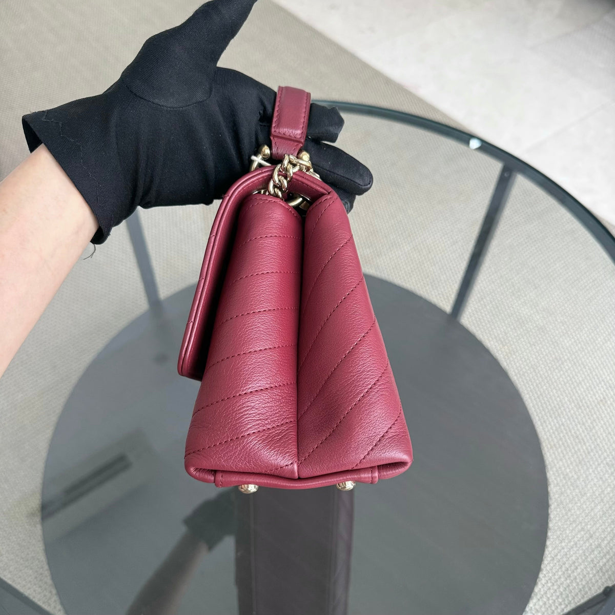 Chanel Handle Medium - 24CM Caviar Quilted Dark Red Gold Hardware Series 25