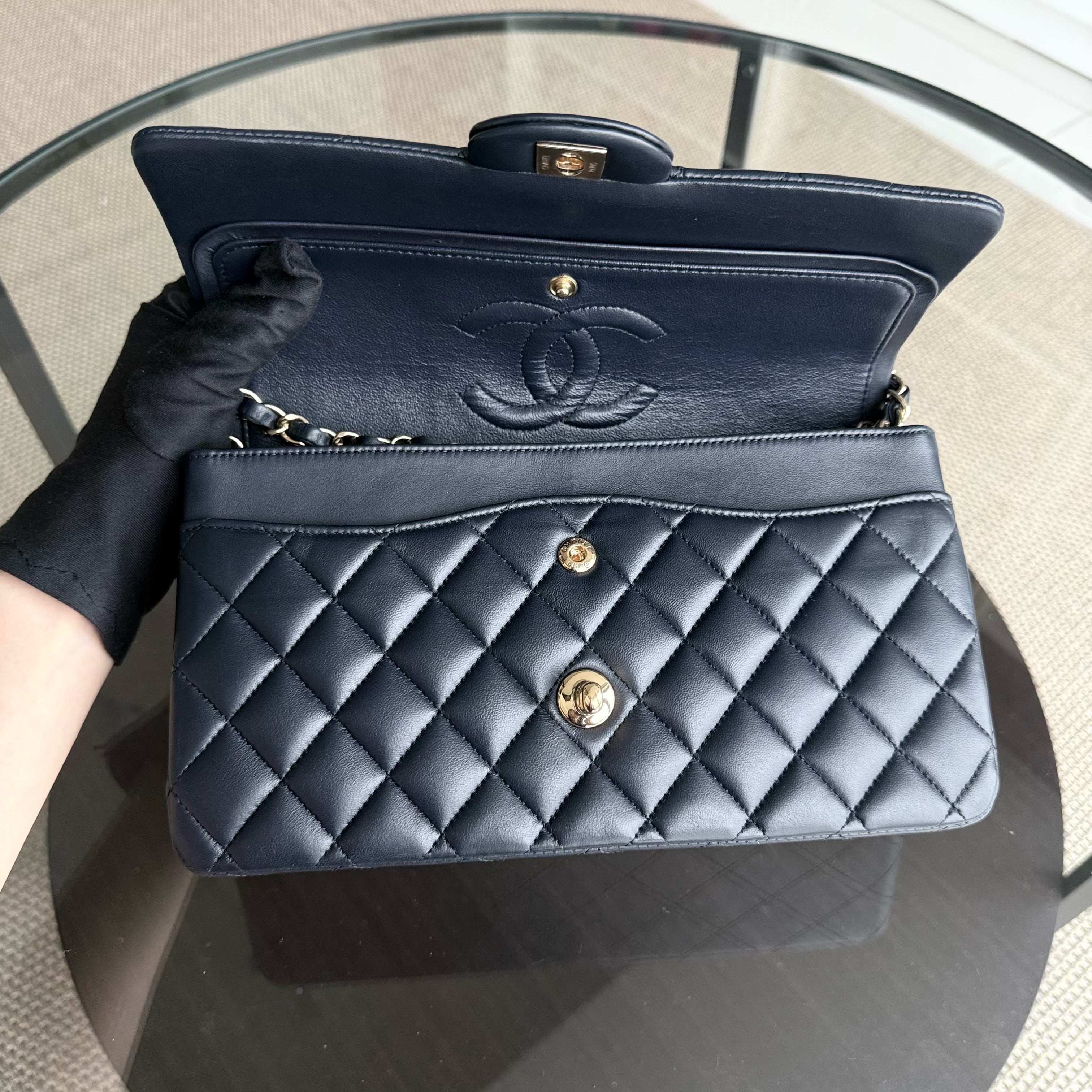 Chanel Classic Flap Medium - 25CM Quilted Lambskin Midnight Blue Gold Hardware Series 21