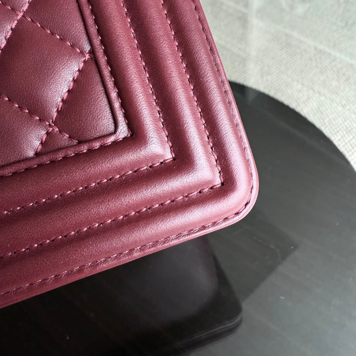 Chanel Boy Medium - 25CM Quilted Lambskin Burgundy Gold Hardware Series 22